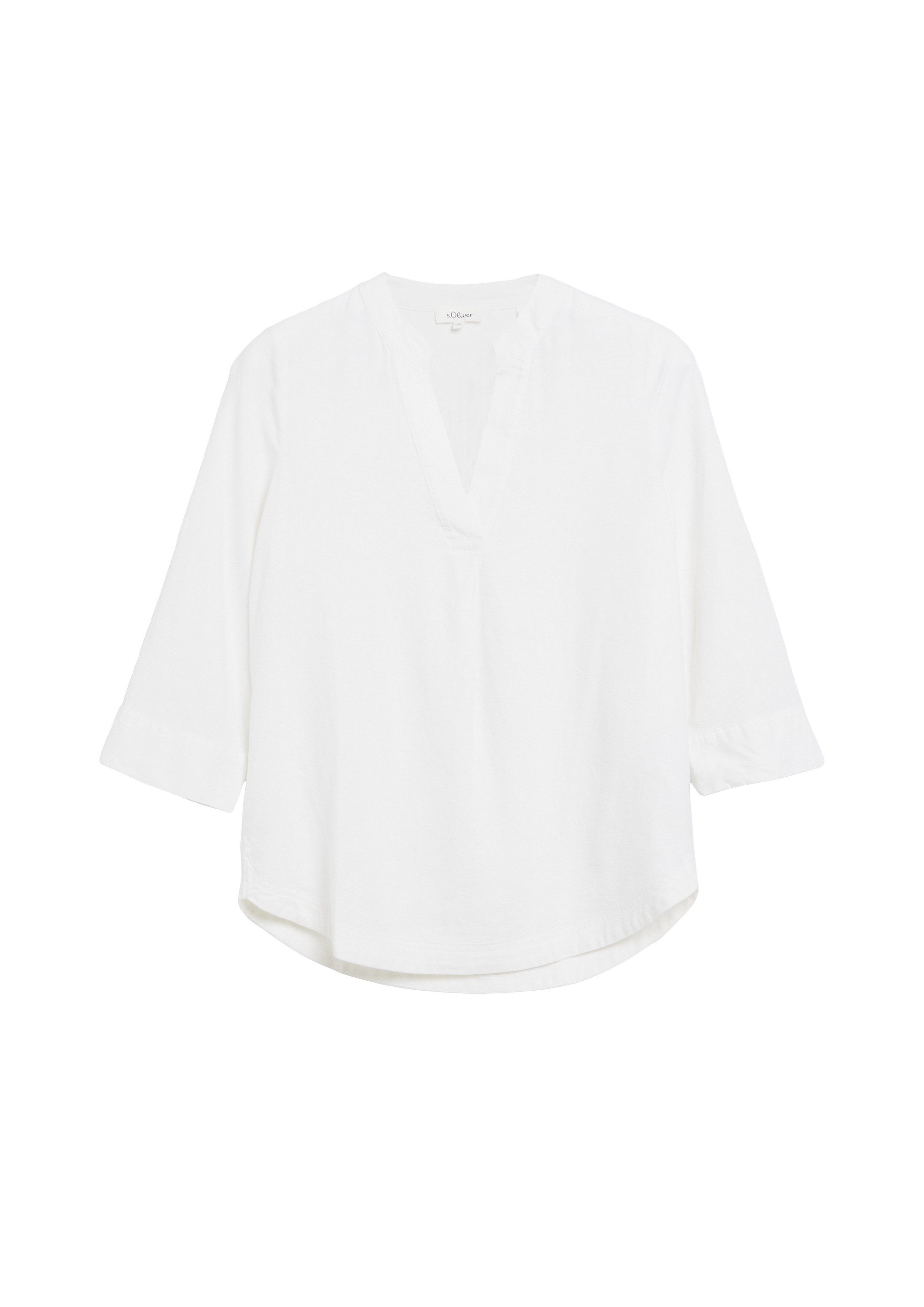 s.Oliver Kurzarmbluse Bluse Leinenmix-Bluse mit Turn-up
