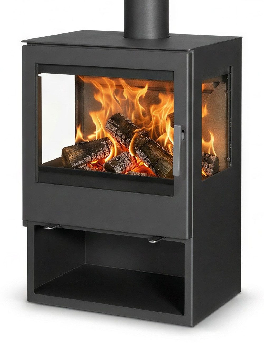 Victoria 05 Kaminofen 3-Scheiben Victoria Modena Vision schwarz-mit XXL-Sichtscheiben, 10.17 kW