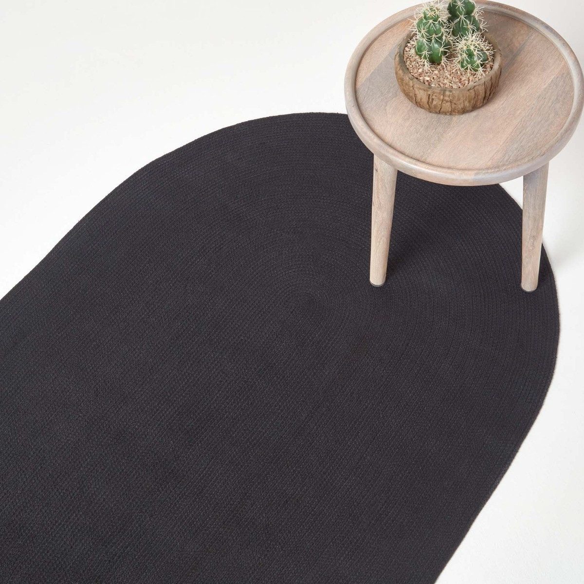 Teppich Handgewebter geflochtener Teppich in Schwarz, 110 x 170 cm, Homescapes, Höhe: 20 mm
