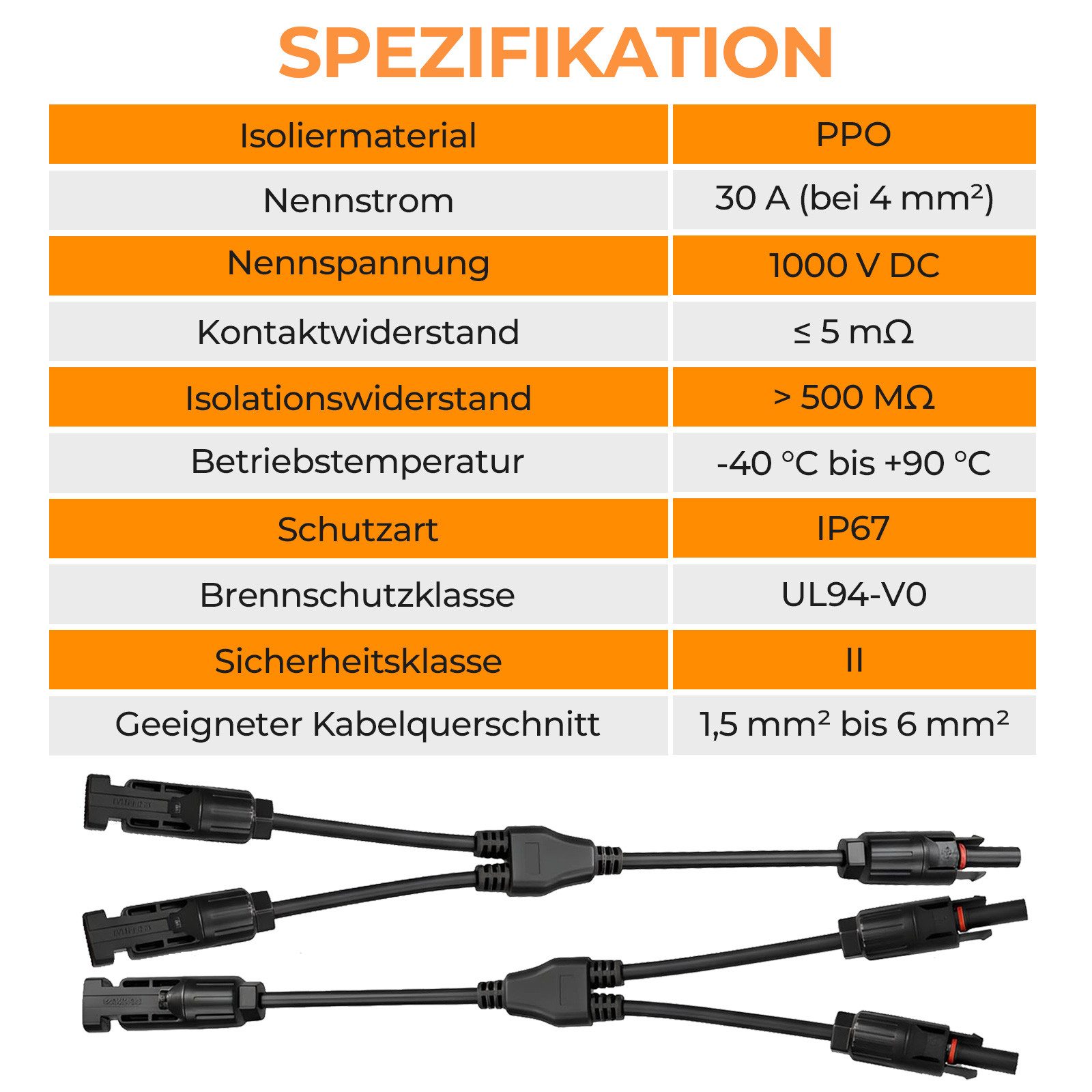 GLIESE Solarmodul Solarkabel Solarstecker Verteiler, Y-Branch-Kabel