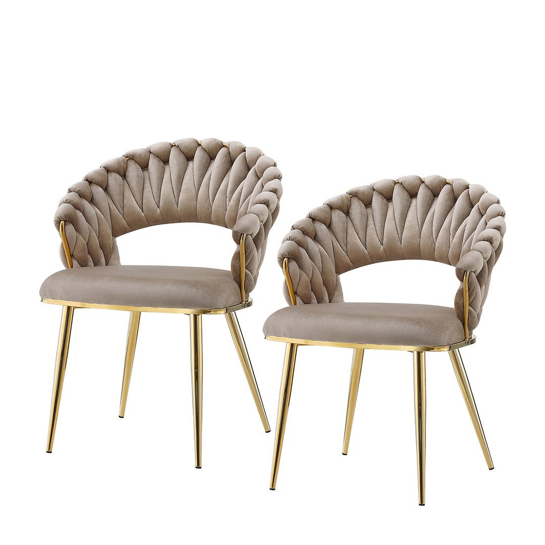 Qiyano Esszimmerstuhl 2er-Set Designstühle mit Flechtrücken günstig online kaufen