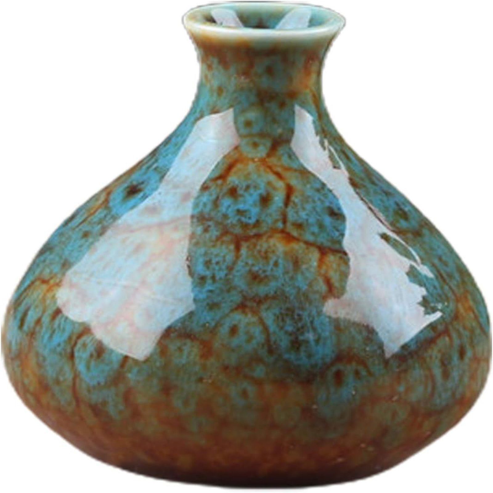 SEEZSSA Dekovase Keramikvase,Blumentopf deko für Wohnzimmer, Heimdekoration, Regal, Brenngeformte Keramik-Vase,großer Bauch, Kaliber 2.4cm,7x7.5cm,bunt Blau