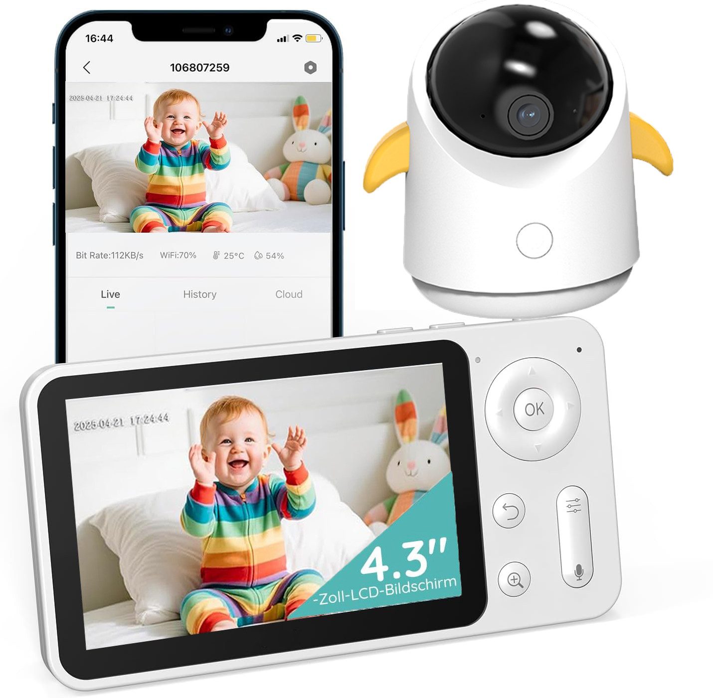 Babyphone 1080P Babyphone mit Kamera und App 4,3" Baby Monitor Video Babyfon
