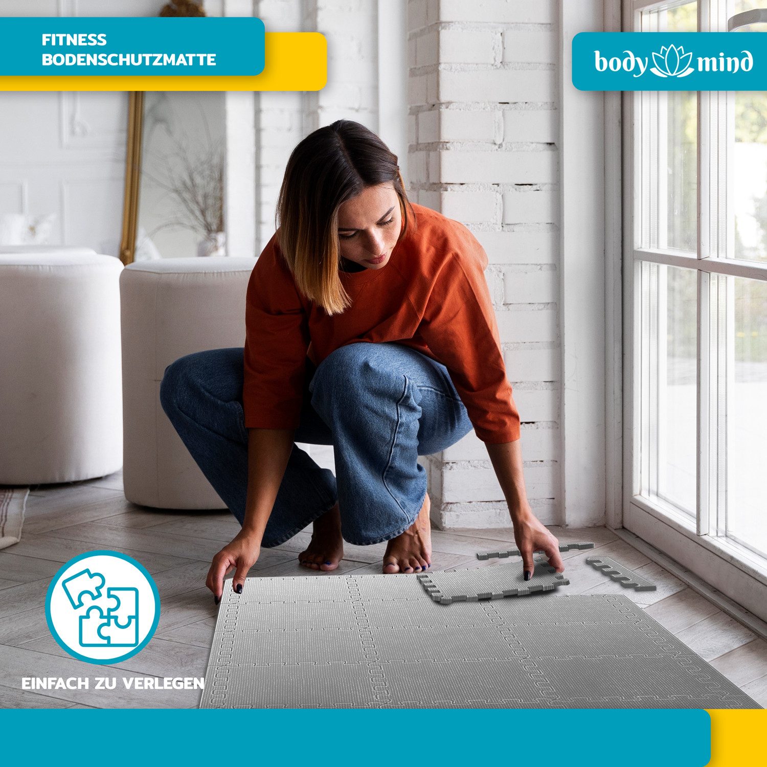 Body & Mind Bodenschutzmatte BODY & MIND XXL Bodenschutzmatte 54-teilig – Puzzle-Fitnessmatte 2 m², XXL Set, 54-St., Puzzleteile Fitnessmatte, Trainingsmatte ca. 2 m²