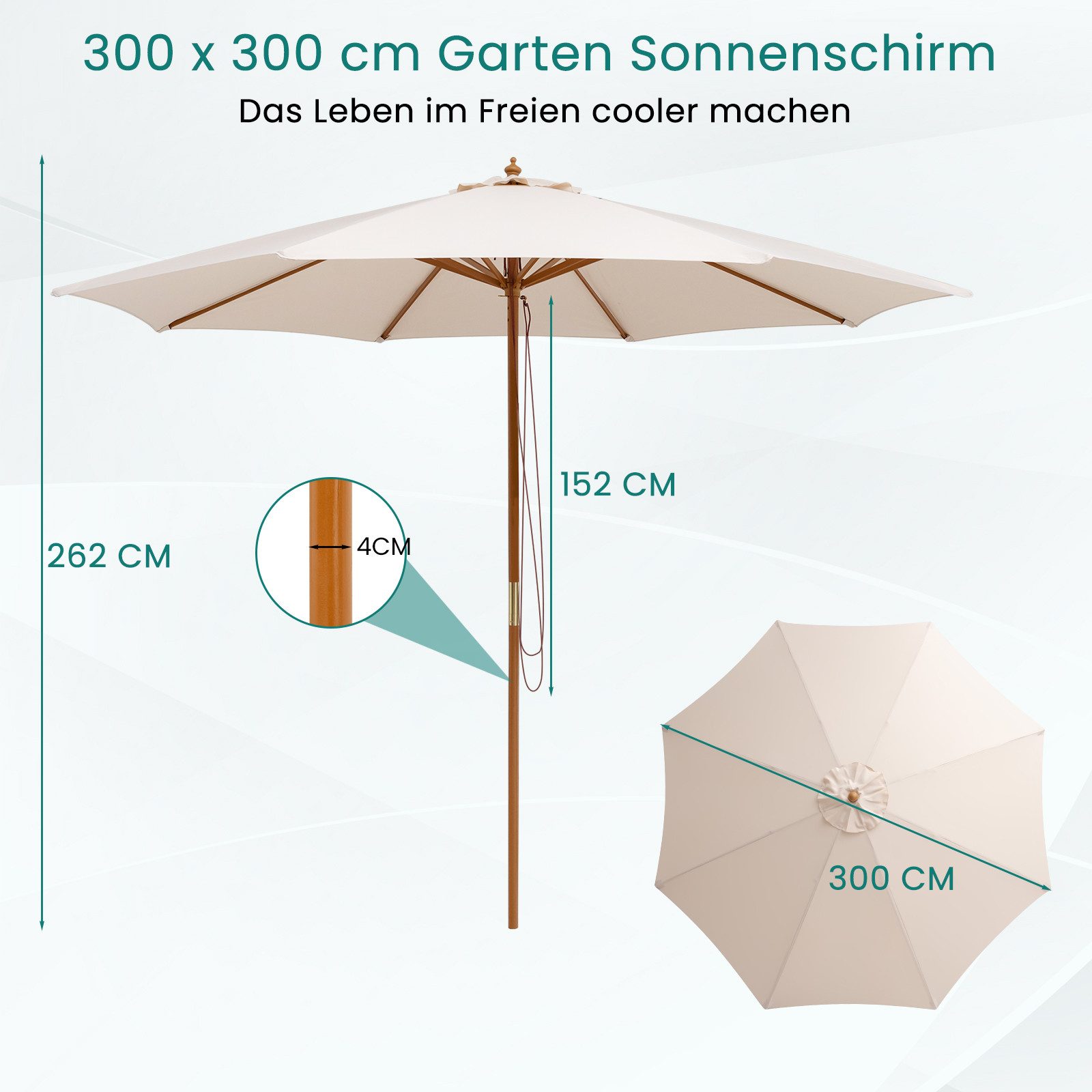 KOMFOTTEU Sonnenschirm, aus Holz und Polyester, günstig online kaufen