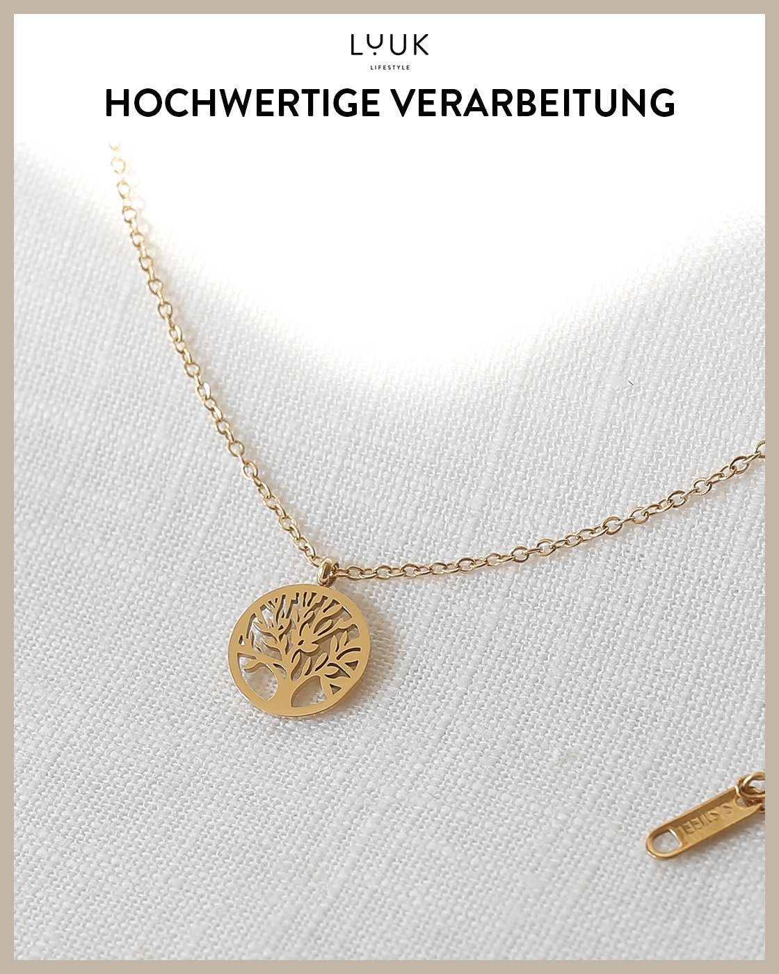 Lebensbaum mit in edlem LIFESTYLE mit Lebensbaum, Anhänger Edelstahlkette LUUK Anhänger Gold Design Kette