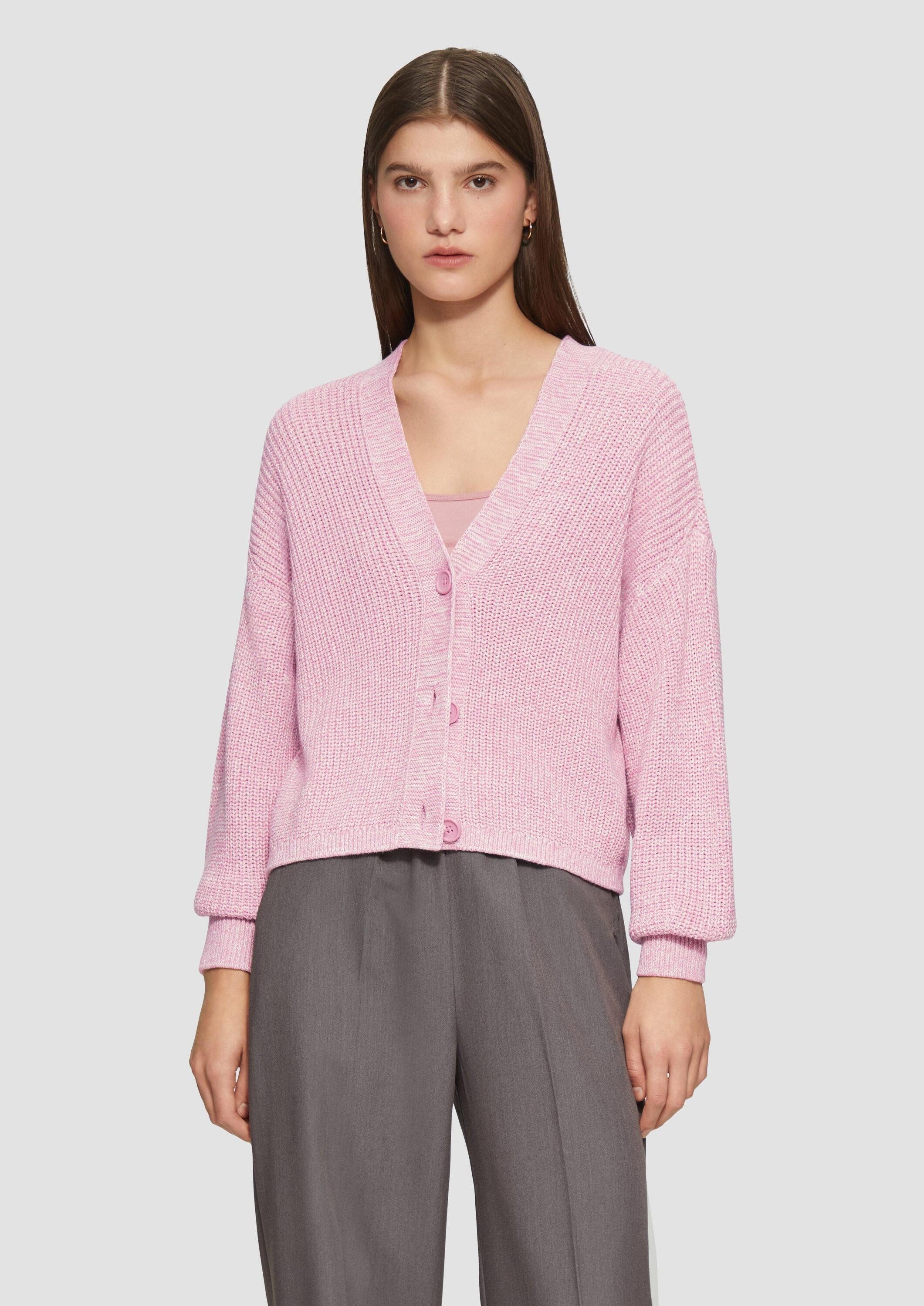 QS Cardigan Strickjacke Kurze Strickjacke aus Baumwollmix mit Knöpfen