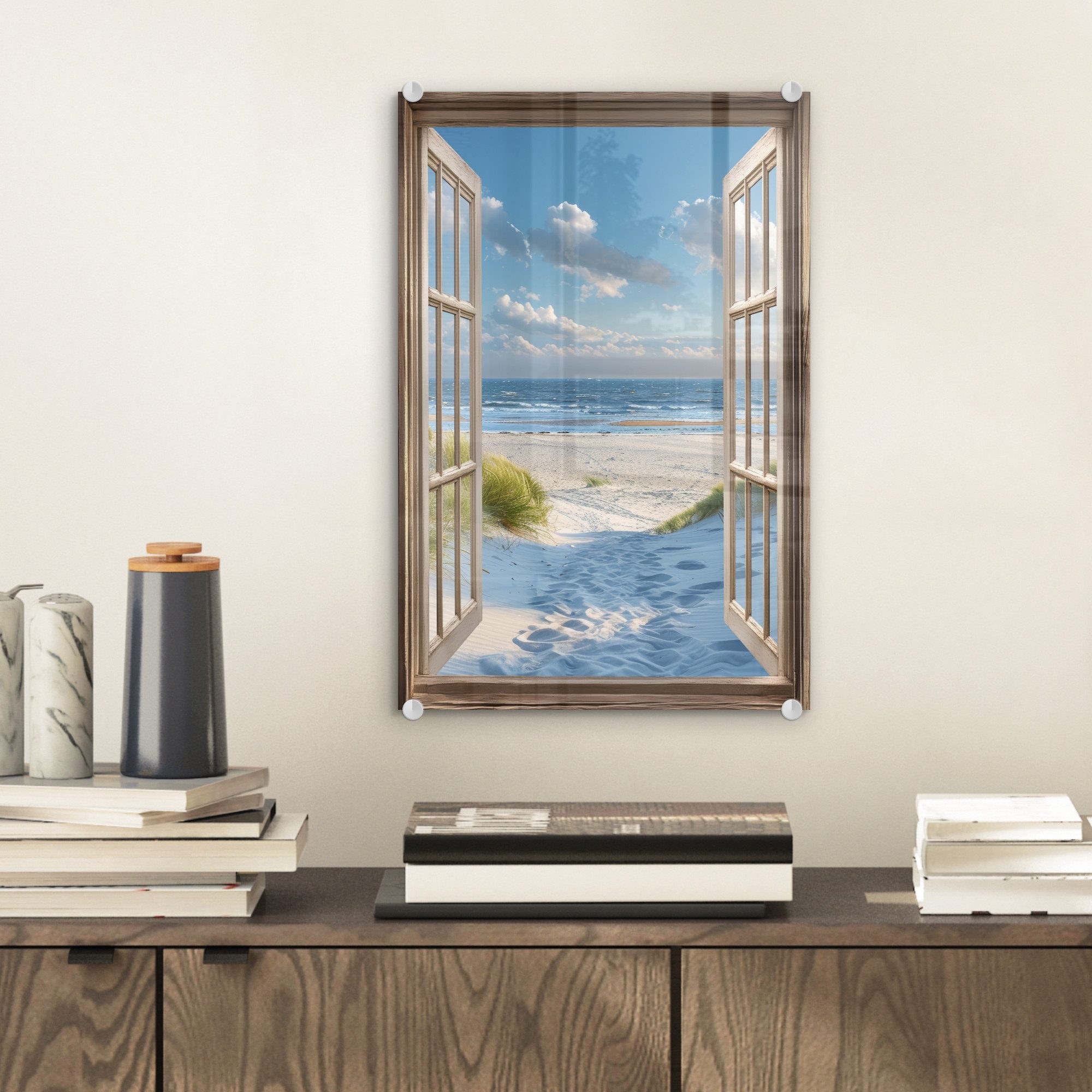 MuchoWow Acrylglasbild Aussicht - Strand - Fenster - Dünen - Meer, Inkl. Au günstig online kaufen