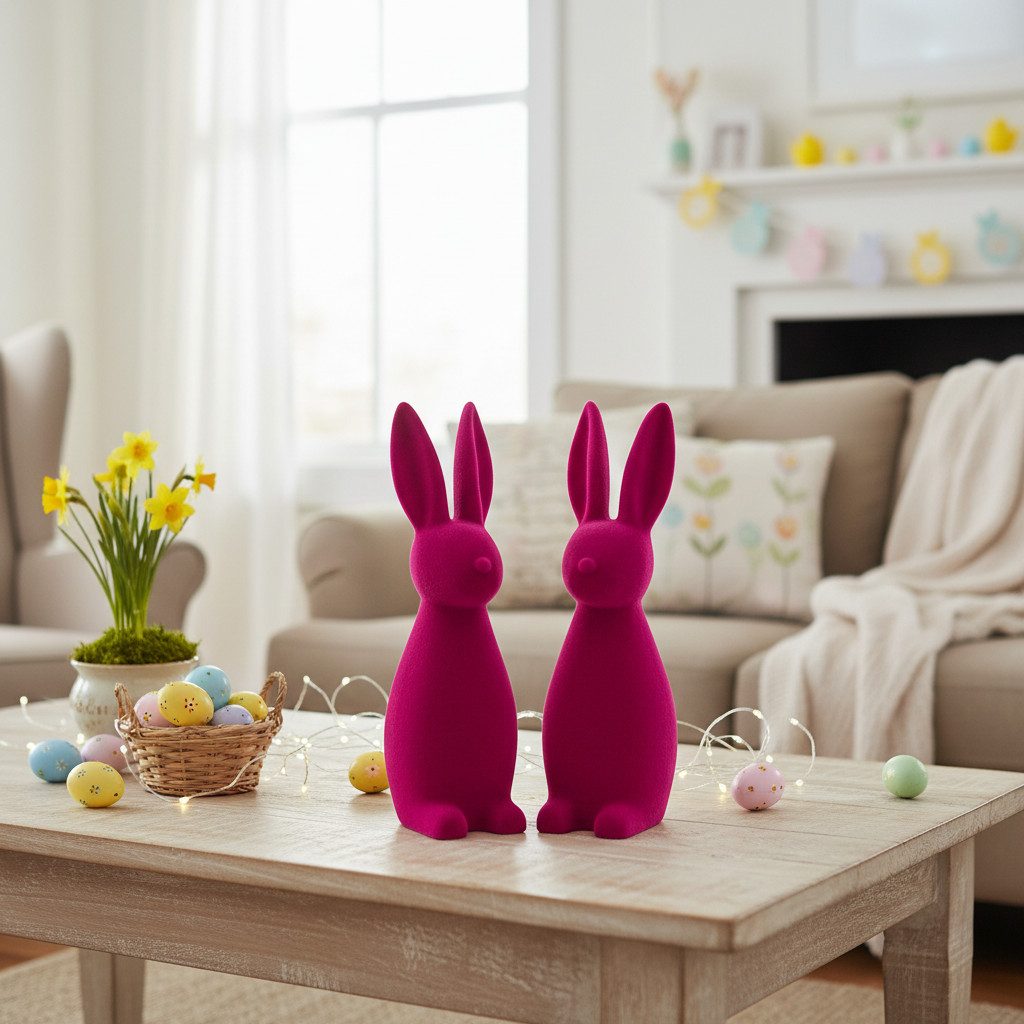 Viana Osterhase Eleganter Deko-Hase mit samtiger Oberfläche für stilvolle, 2 Stück