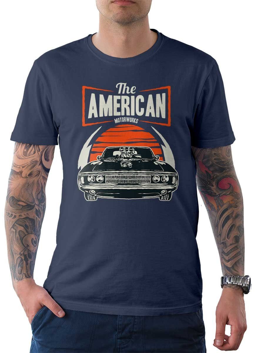 Rebel On mit T-Shirt Motiv Denim T-Shirt Wheels The Auto US-Car American Herren / Tee