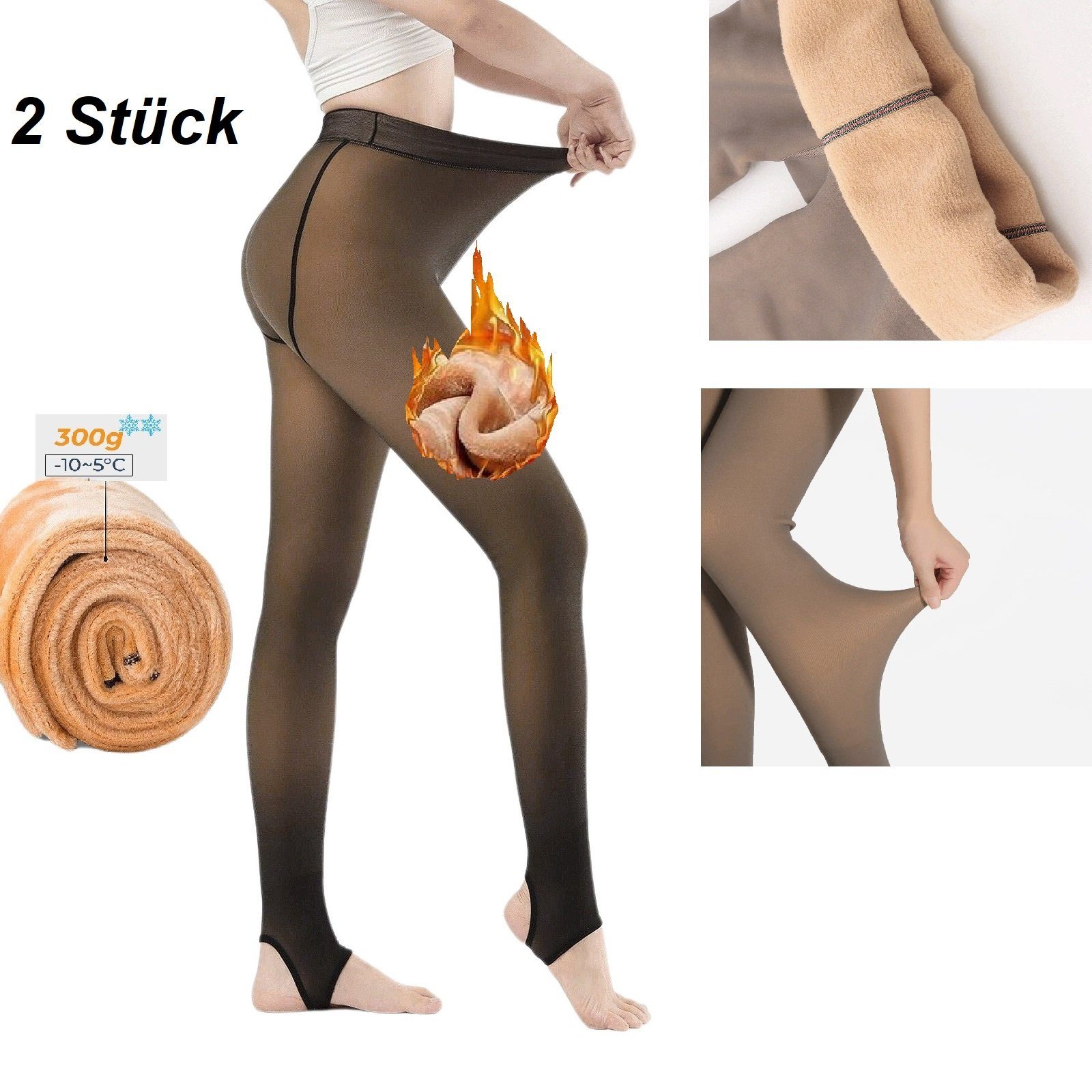 Thermoleggings 2 x HEAT BOOSTER Damen Fleece Winter Thermo Leggings Beige 502 XL-3XL