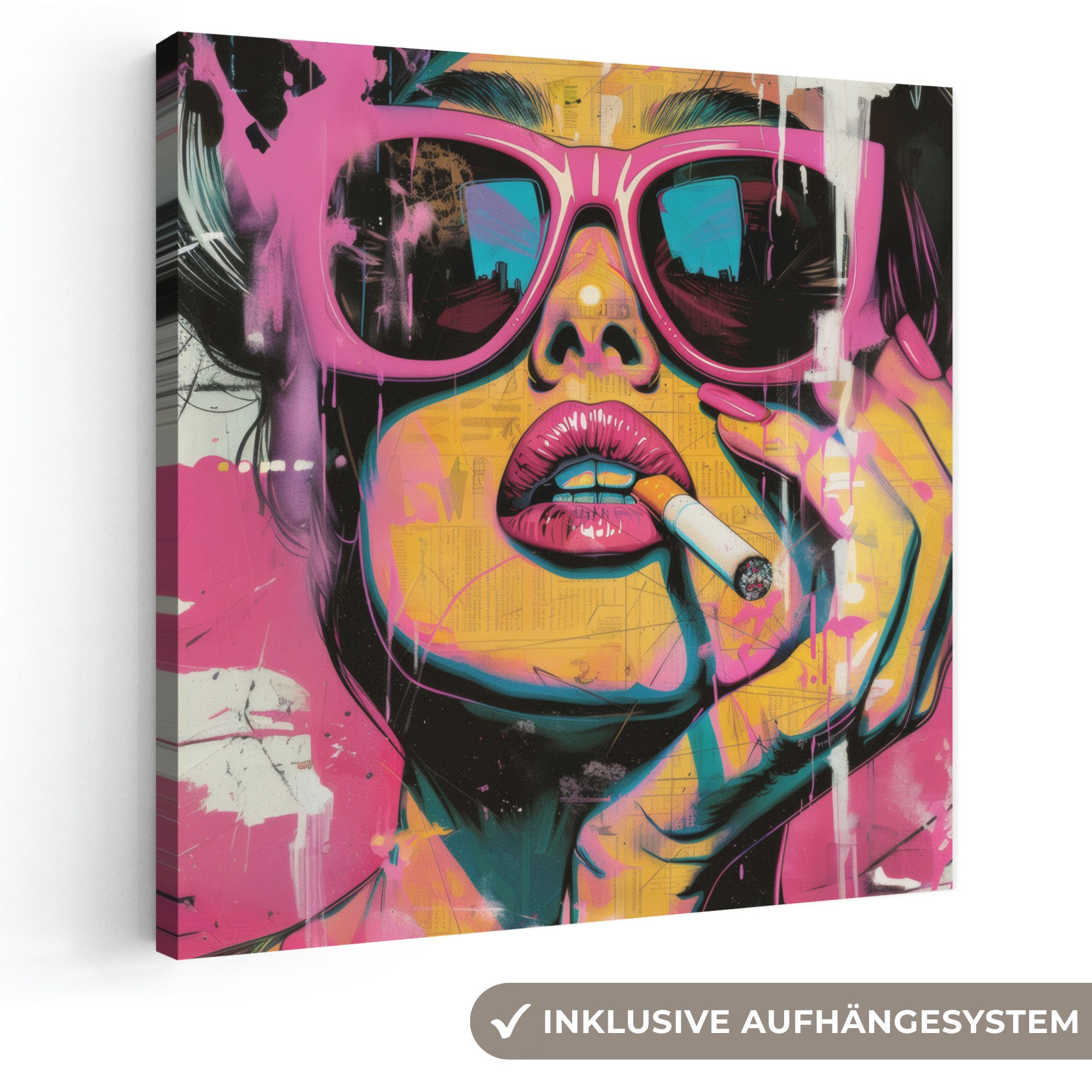 OneMillionCanvasses® Leinwandbild Porträt - Frau - Abstrakt - Sonnenbrille, Fotodruck (1 St), Wandbild, Deko Schlafzimmer Wohnzimmer Flur 20x20 cm