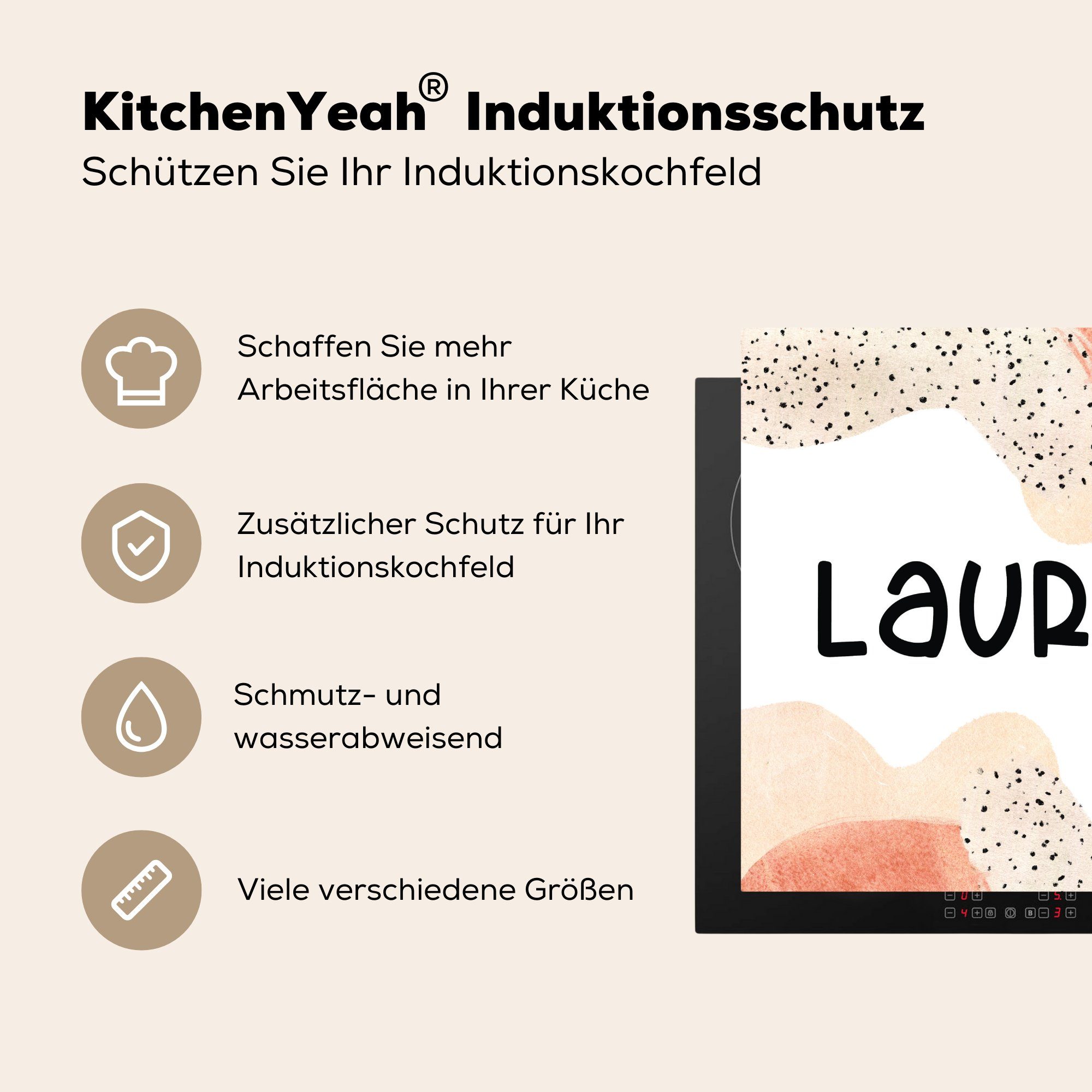 MuchoWow Herdblende-/Abdeckplatte Lauren - Pastell küche (1 für cm, 78x78 Arbeitsplatte Ceranfeldabdeckung, - Mädchen, Vinyl, tlg)