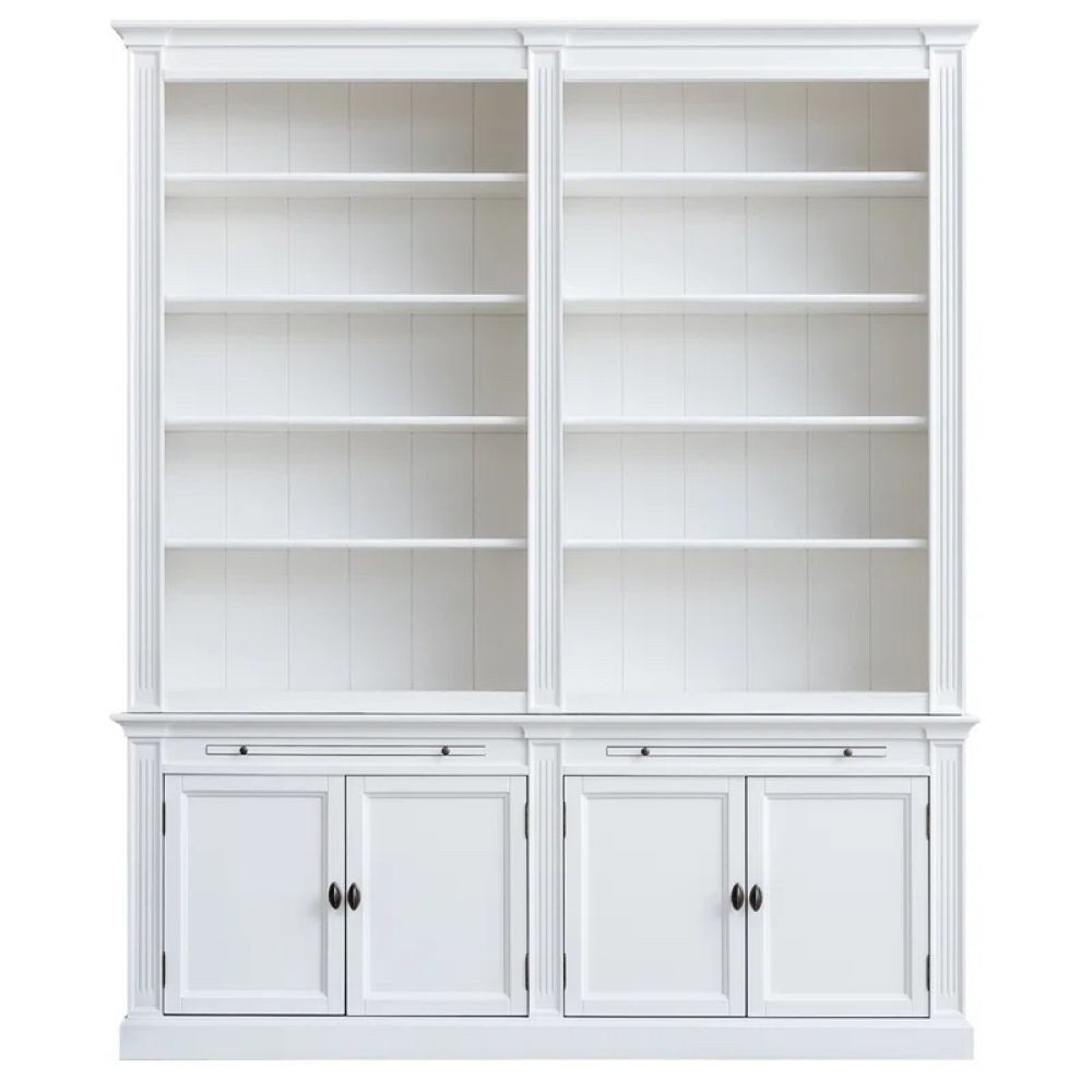 Wohnpalast Bücherwand Bücherwand Regal Oxford 200 cm Weiß – Landhaus Bücherregal mit Leiter