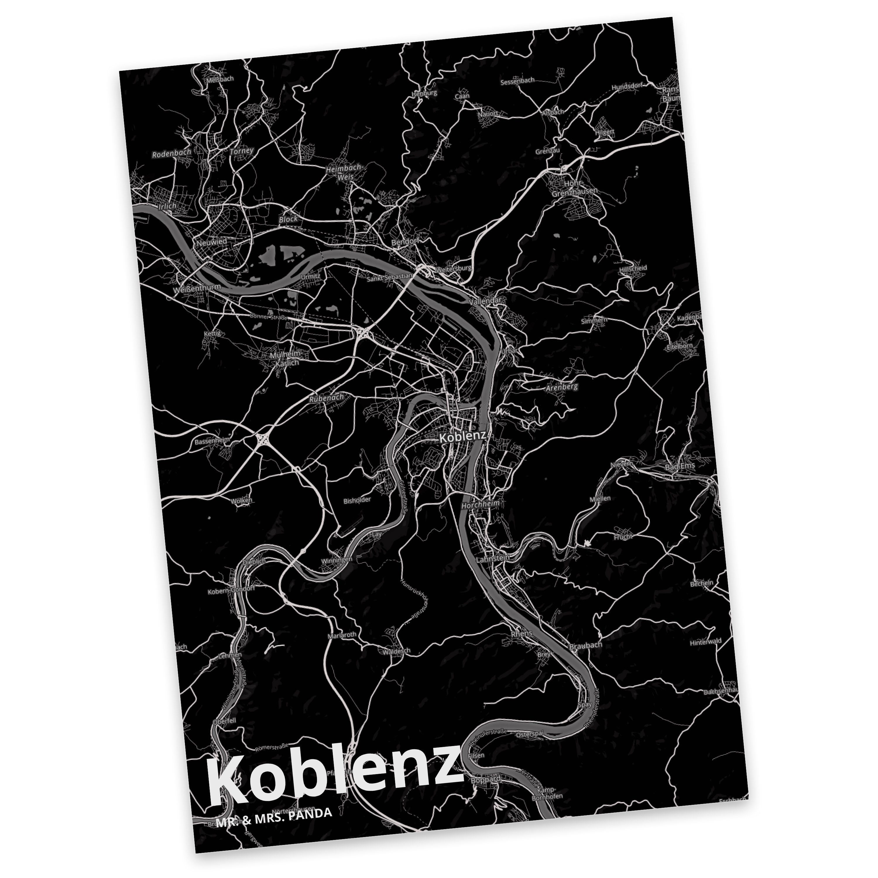 Mr. & Mrs. Panda Postkarte Koblenz - Geschenk, Grußkarte, Städte, Stadt Dorf Karte Landkarte Map