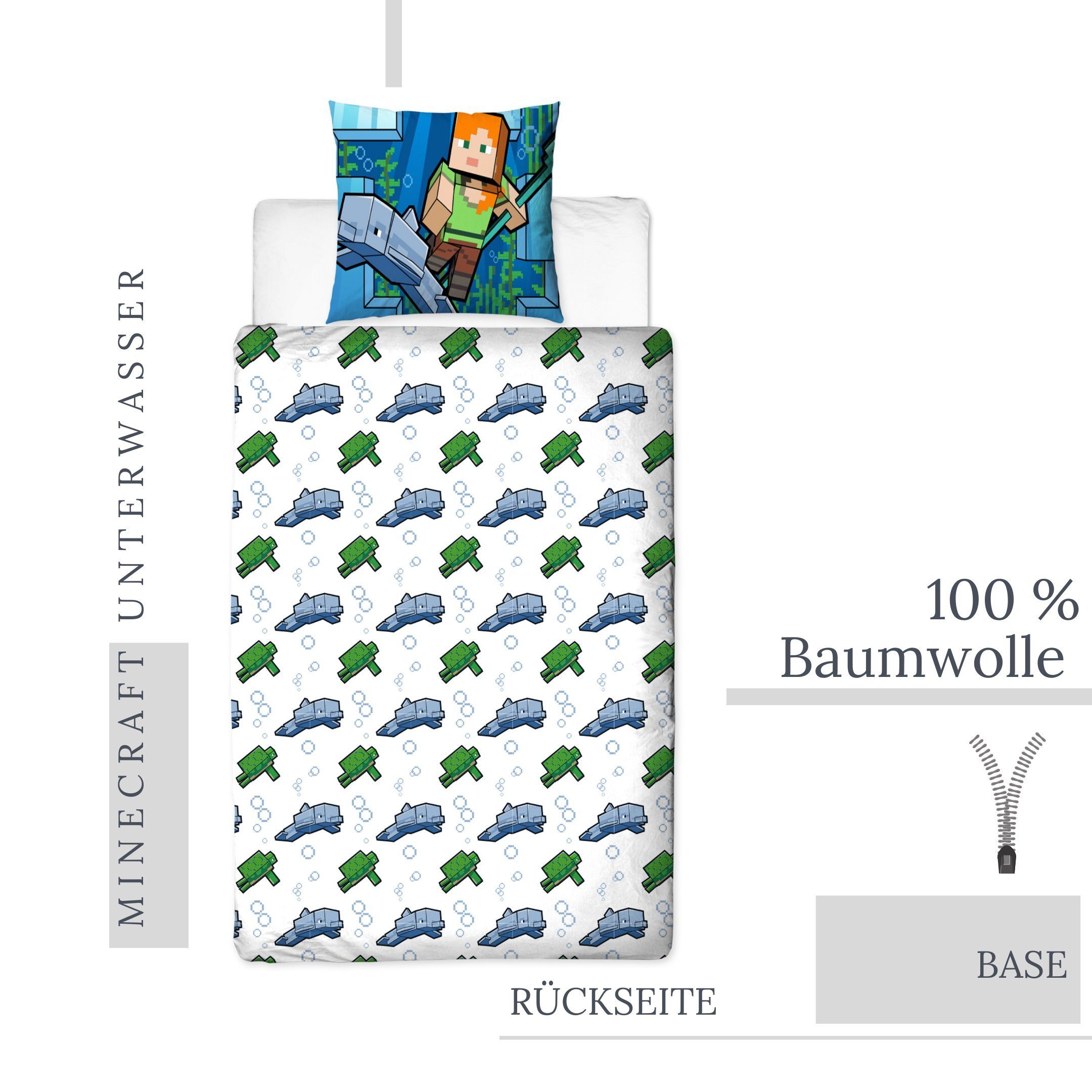 MTOnlinehandel Bettwäsche Minecraft 135x200 + 80x80 cm, 100 % Baumwolle, Renforcé, 2 teilig, offiziell lizenzierte Kinder- und Jugendbettwäsche "Minecraft Survi – Bild 3 von 5
