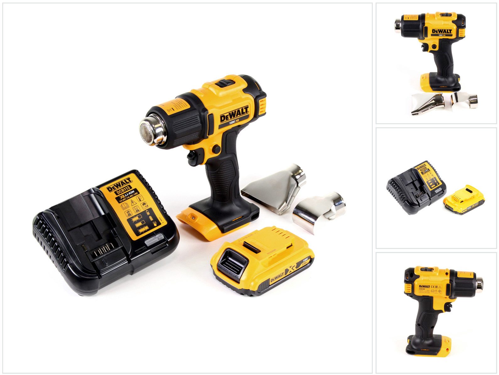 DeWalt Heißluftgebläse DCE 530 D1 Akku Heißluftpistole 18V 530°C + 1x Akku 2,0Ah + 1x Lader