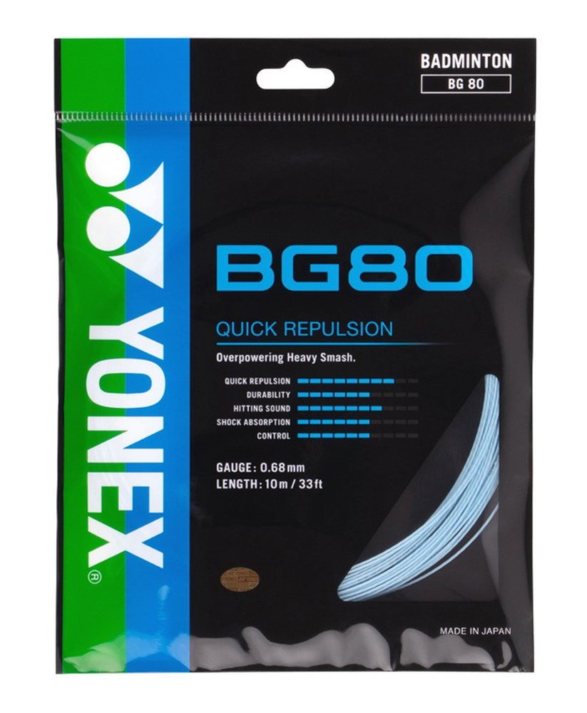 Yonex Badmintonsaite BG80 (Kontrolle+Touch) himmelblau 10m Set, Saitendicke: 0.68