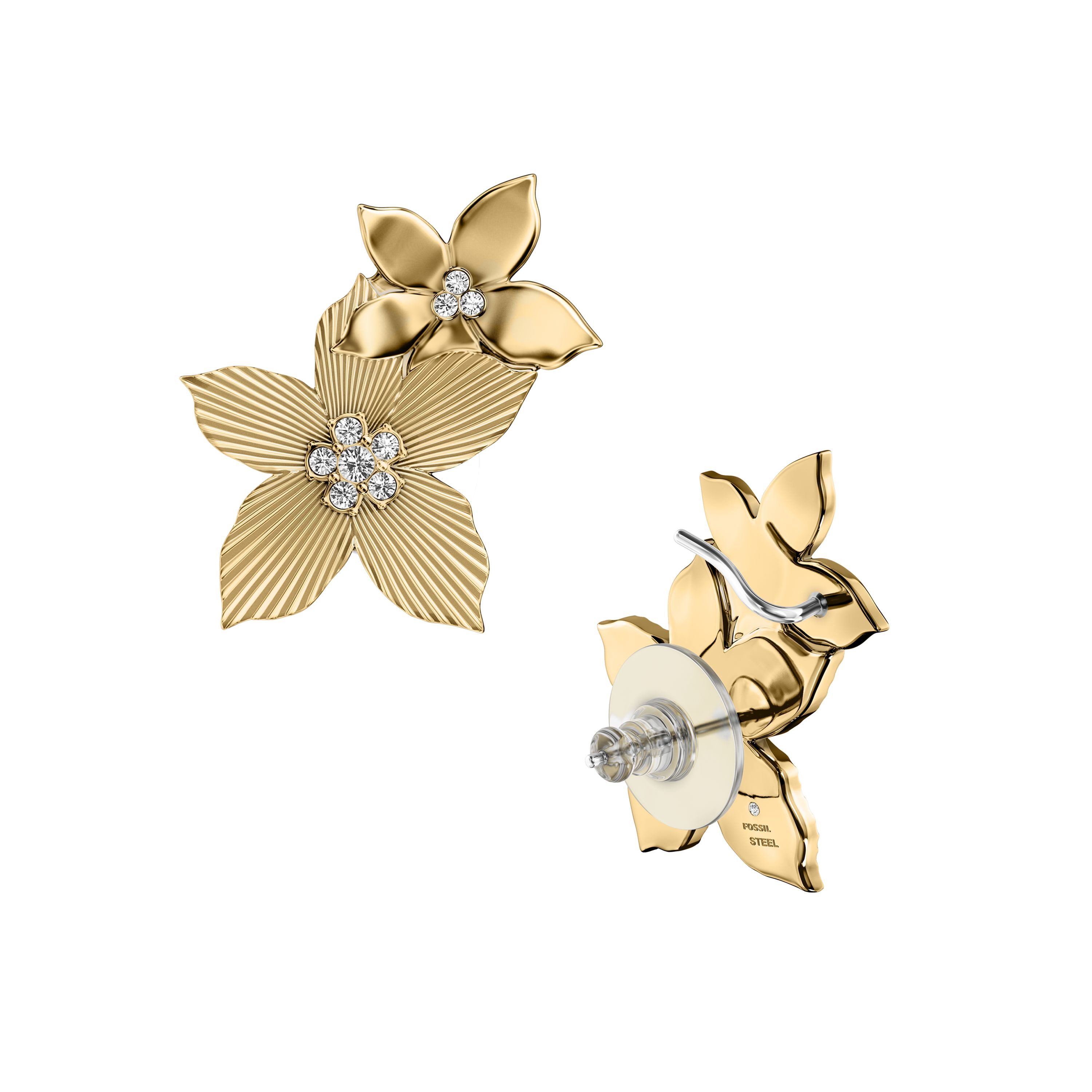Fossil Paar Ohrstecker Schmuck Geschenk Edelstahl Ohrringe Blume Sutton, mit Glasstein