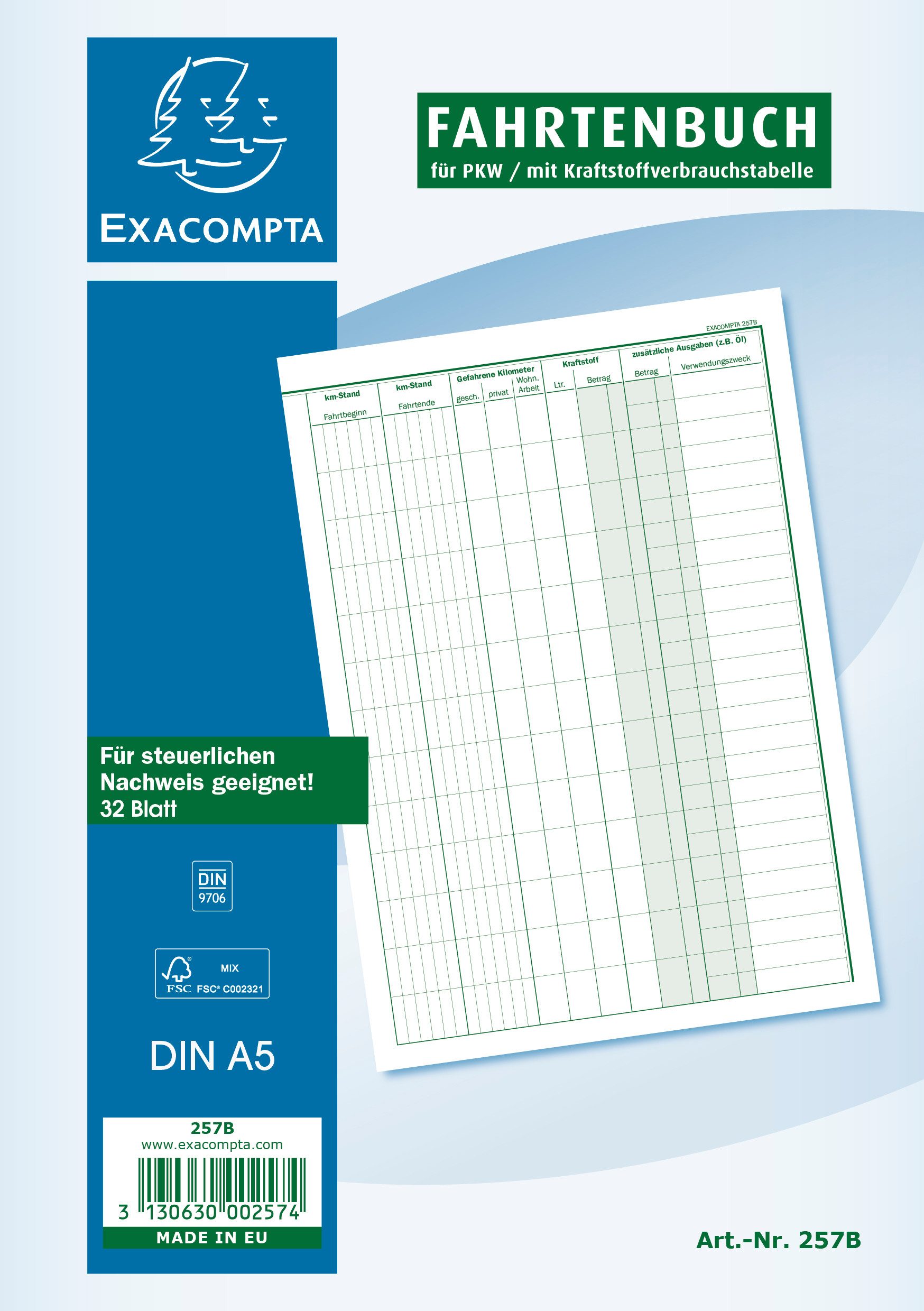 EXACOMPTA Formularblock Exacompta Fahrtenbuch A5 32 Blatt