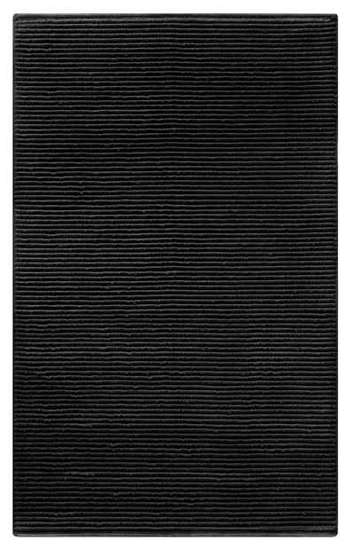 Badematte Chenille Lashuma, Höhe 20 mm, fußbodenheizungsgeeignet, Baumwolle, rechteckig, Weicher Badvorleger schwarz 50x80 cm