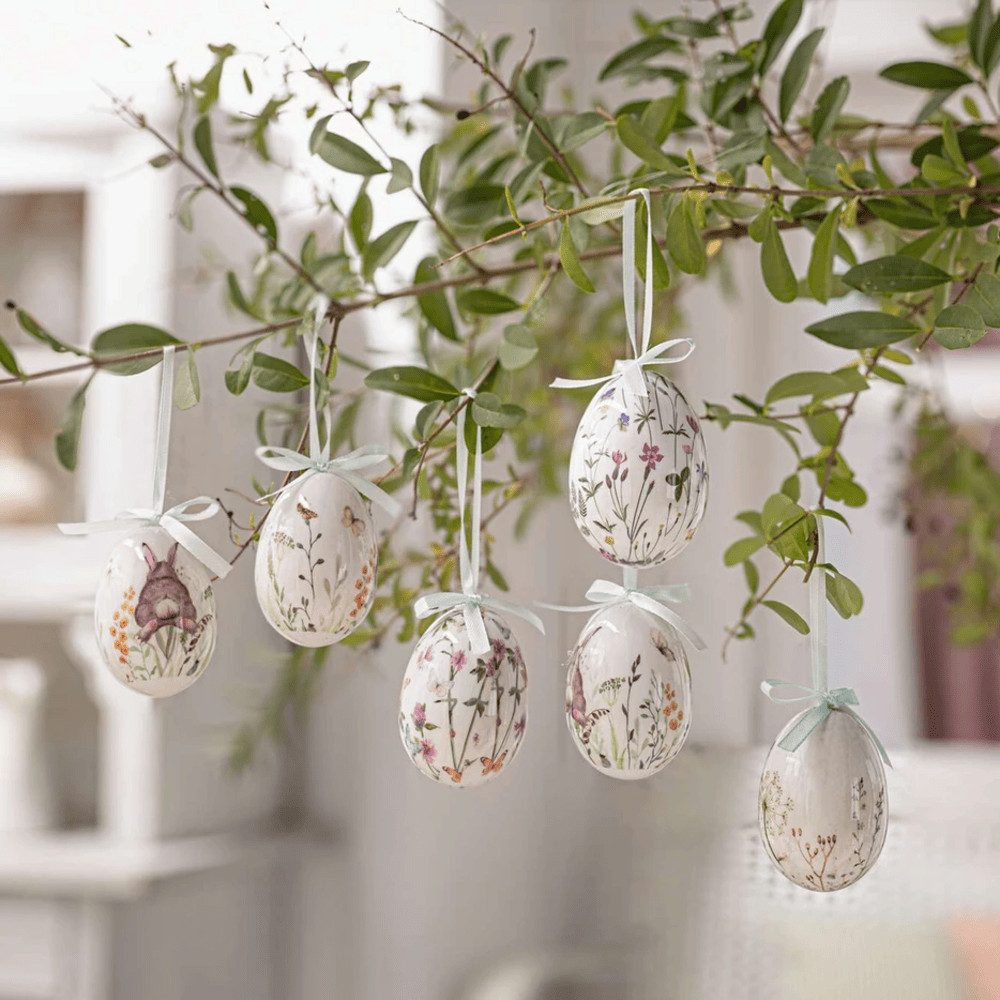Home-trends24.de Osterei Ostereier Hänger Osterwiese Deko nostalgisch Kunststoff 6erSet (6 St)