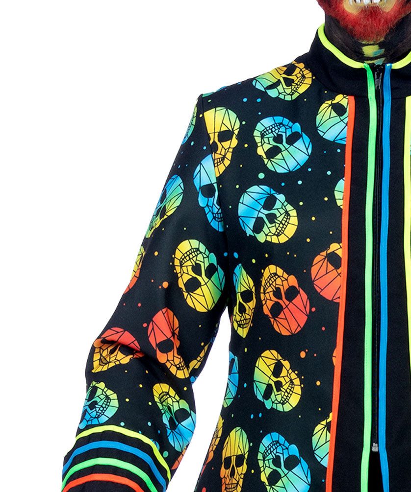 Karneval-Klamotten Kostüm La Catrina Tag der Toten Herrenkostüm Jacke Neon, Dia de los Muertos Männer Halloweenkostüm Totenkopf Jacke Karneval