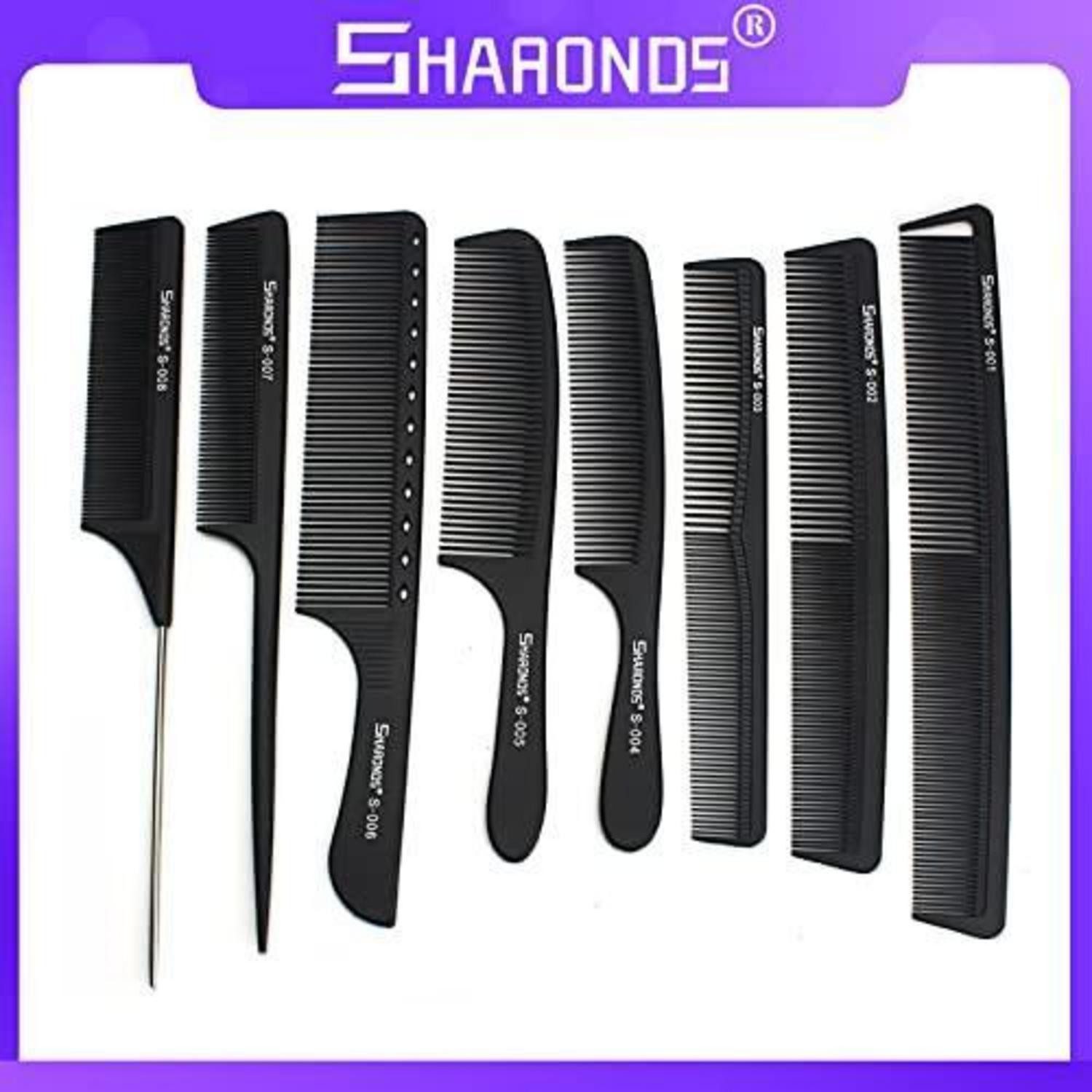 LuxusKollektion Schneidekamm Professioneller hitzebeständiger Kohlenstoff Haarkamm Set 8