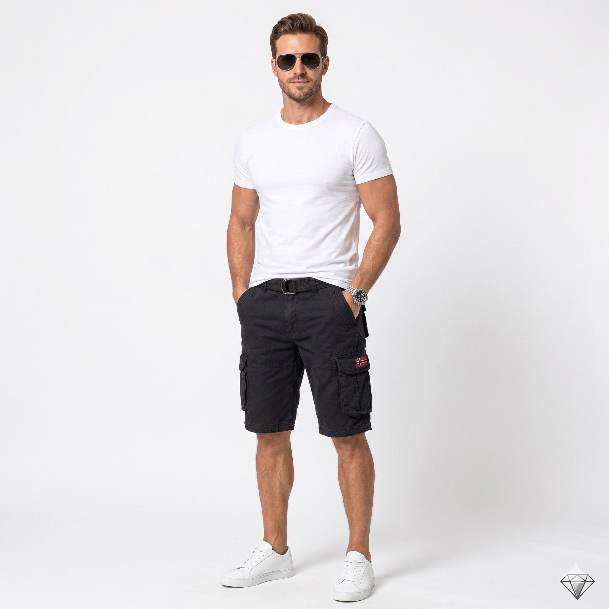 Geographical Norway Cargoshorts kurze Hose aus Baumwolle, Sommer-Bermuda (Packung, 1-tlg) Herrenshorts mit Gürtel Größe S bis 5XL