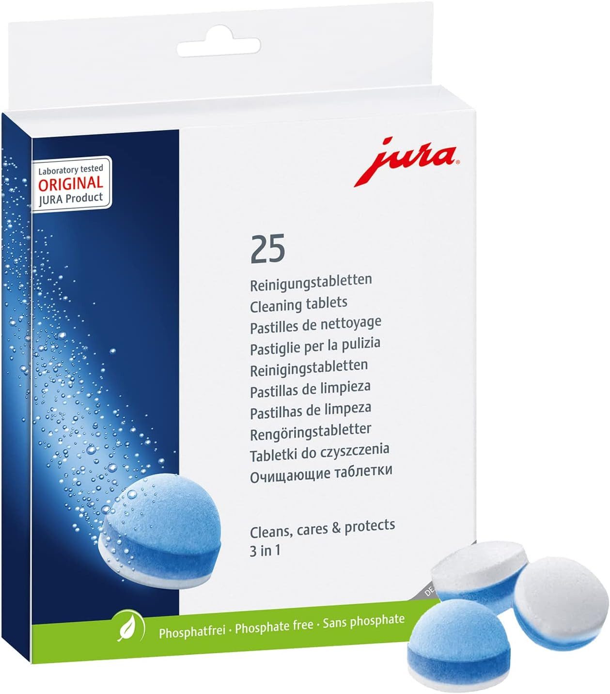 JURA 3 Phasen Reinigungstabletten (Packung mit 25 Tabletten - 25045 24225 3-Phasen-Reinigungstabletten)
