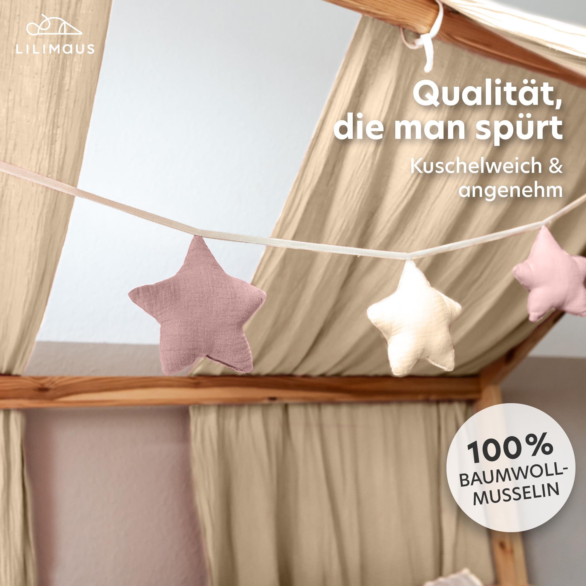 lilimaus Wimpelkette Sternenkette für Kinderzimmer - handgenähte Stoff-Girlande, handgefertigte Stoff-Girlande ca. 300 cm - Wimpel oder Sterne – Bild 3 von 5