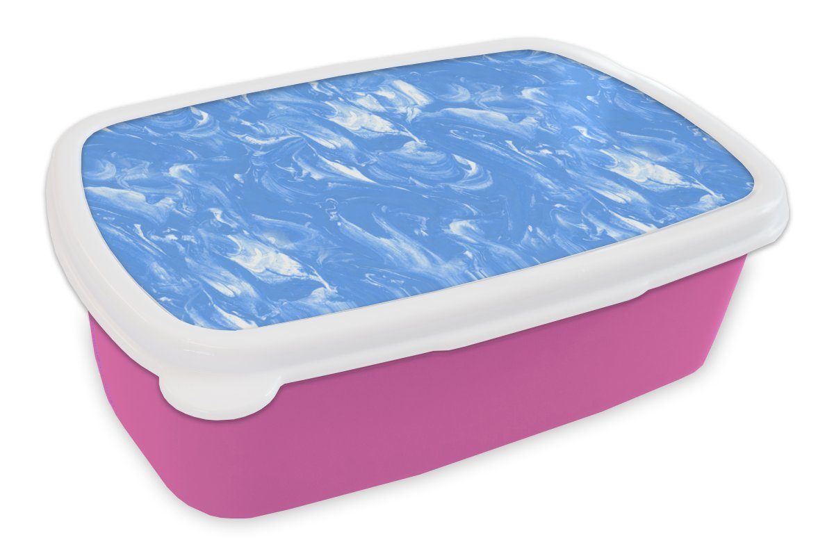 MuchoWow Lunchbox Marmor - Blau Brotbox Muster, Snackbox, für (2-tlg), Kinder, Mädchen, - Kunststoff rosa Erwachsene, Brotdose Kunststoff