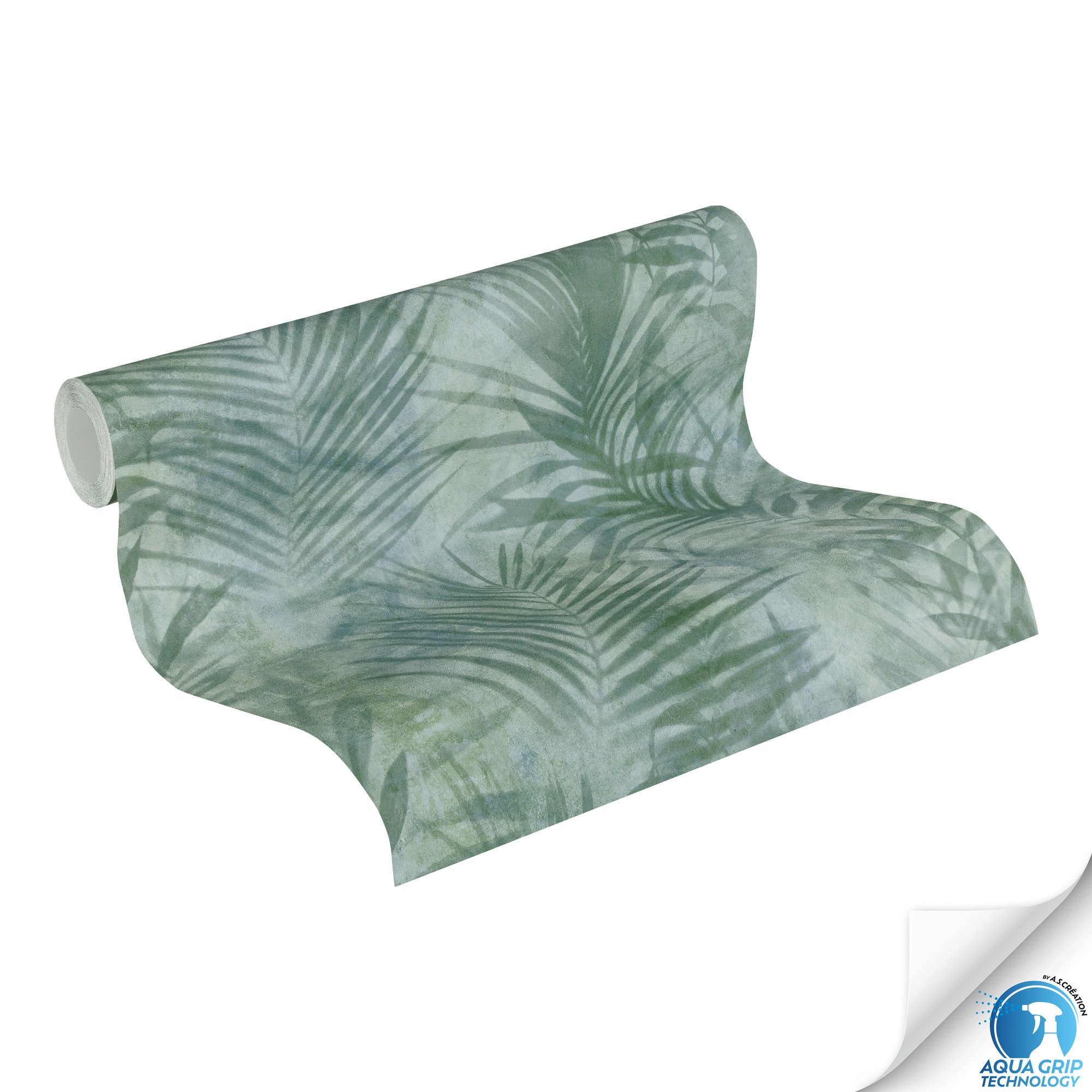 living walls Vliestapete DesignDrop vorgeleimte Tapete Palmen Mustertapete Grün Blau, strukturiert, matt, (1 St), florale Vliestapete vorgekleistert für Schlafzimmer Wohnzimmer Küche