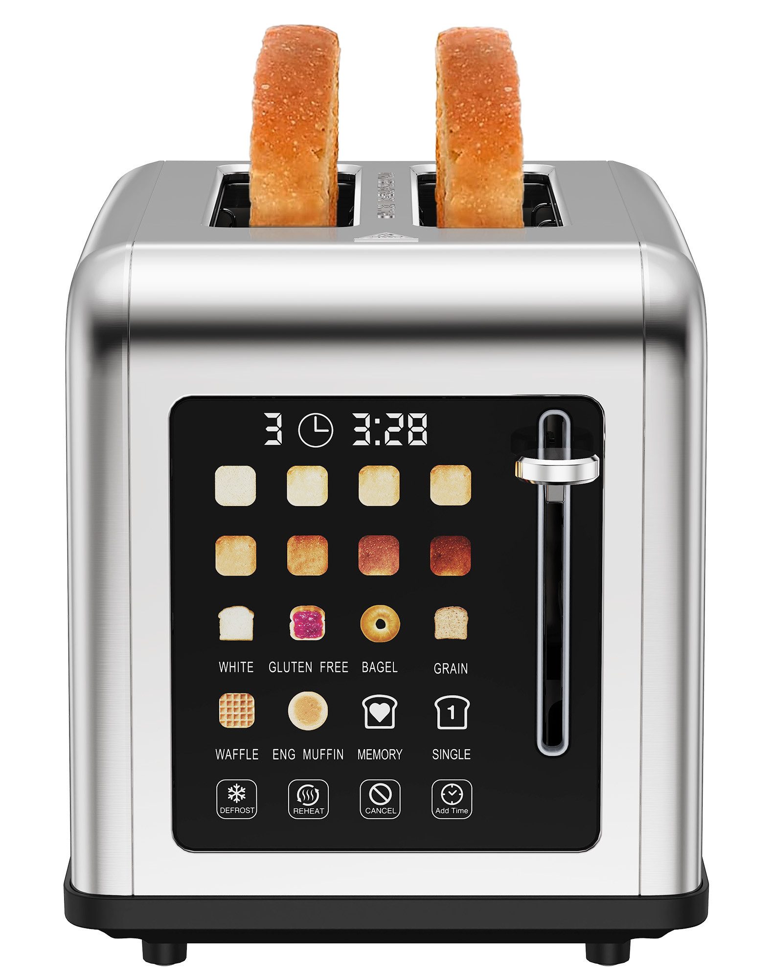 Fofile Toaster 2/4 Scheiben mit Abbruch-, Auftau- & Aufwärmfunktion, 4 kurze Schlitze, für 4 Scheiben, 1760 W, LED Anzeige, Berührungskontrolle, 8 Bräunungsstufen, 6 Brotsorten