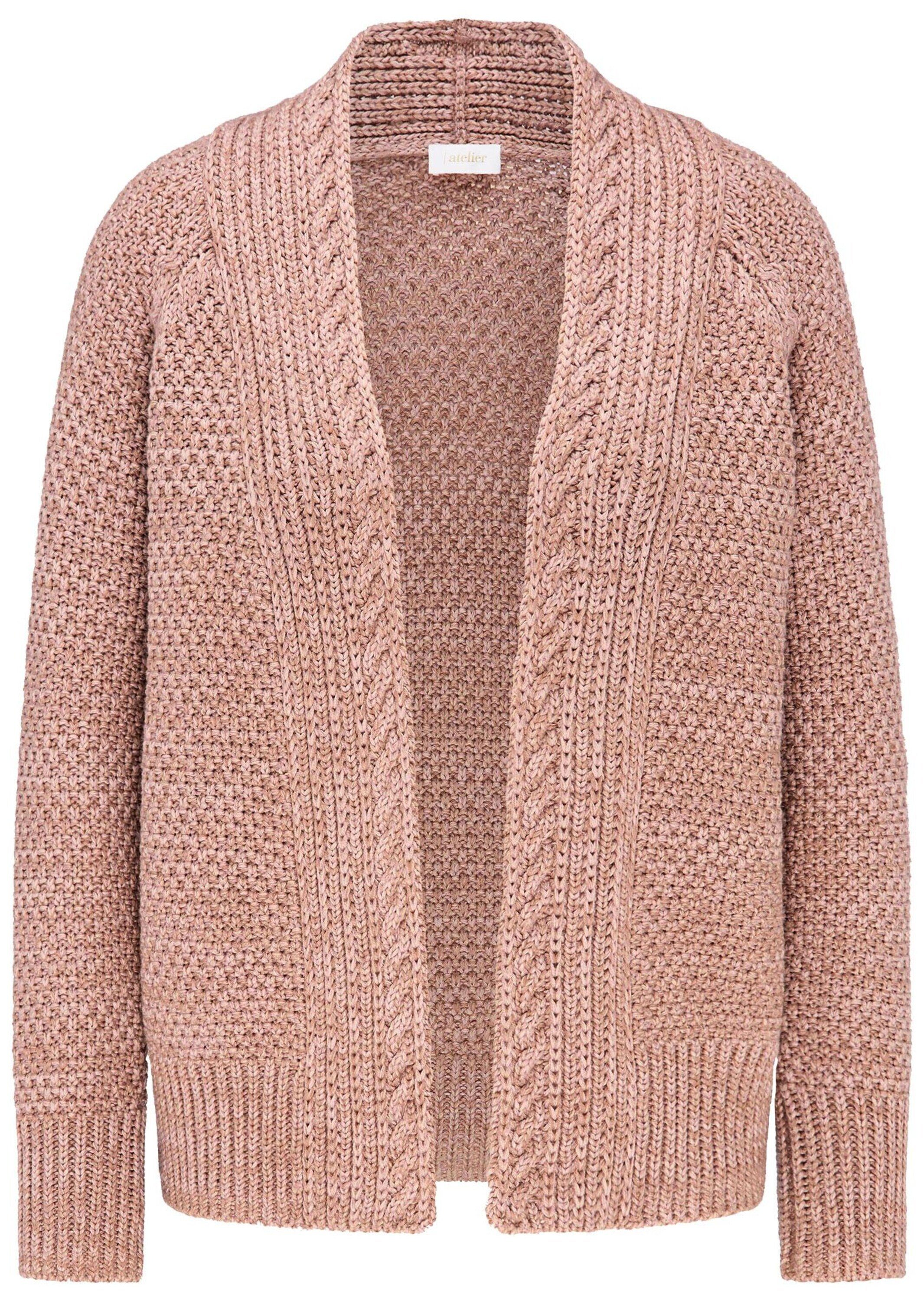 Kurzgröße: in GOLDNER Strickjacke Grobstrick / rosé Zeitlose melange Strickjacke