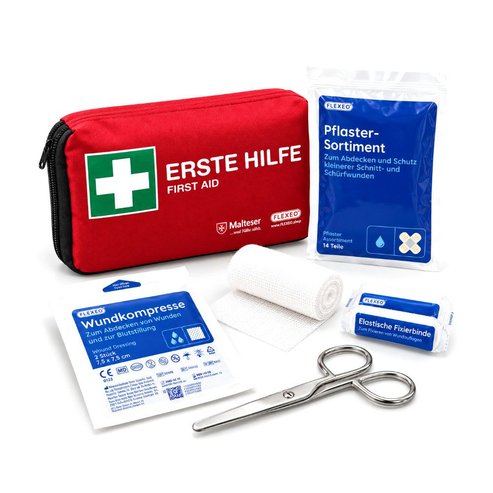 FLEXEO Erste-Hilfe-Set "Essential", (1 St), kleines Notfallset für jede Tasche, 29-teilig