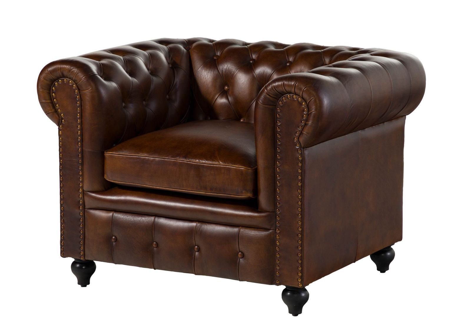 Massivmoebel24 Кресла (Sessel Echtleder Echtleder 105x82x75 braun CHESTERFIELD #102)