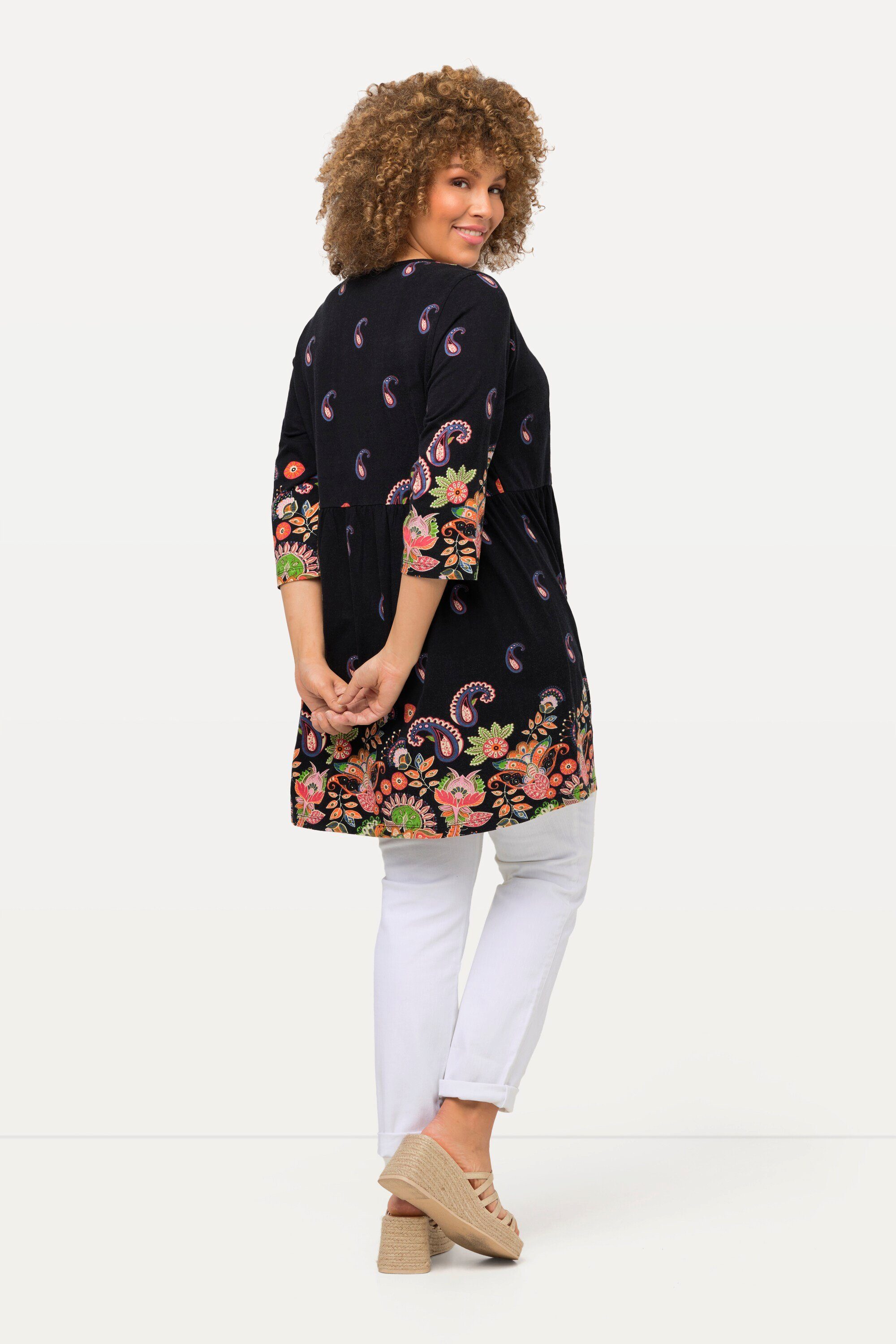 Blüten Longshirt Popken Knöpfe Rundhals Shirttunika Ulla 3/4-Arm