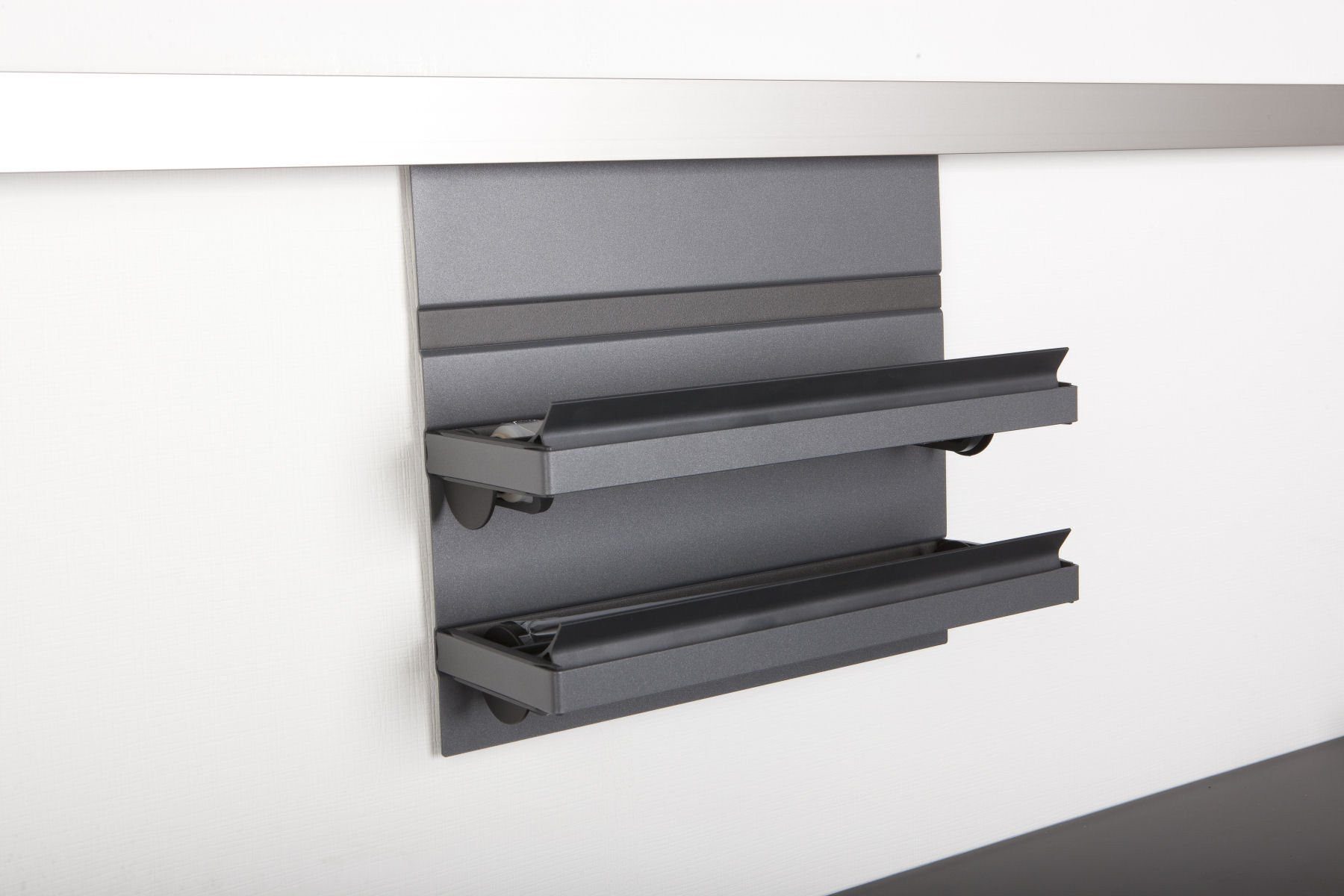 Kesseböhmer Küchenorganizer-Set Linero MosaiQ Küchen-Relingsystem Module Zubehör, ROLLINERO Folienabroller graphitschwarz