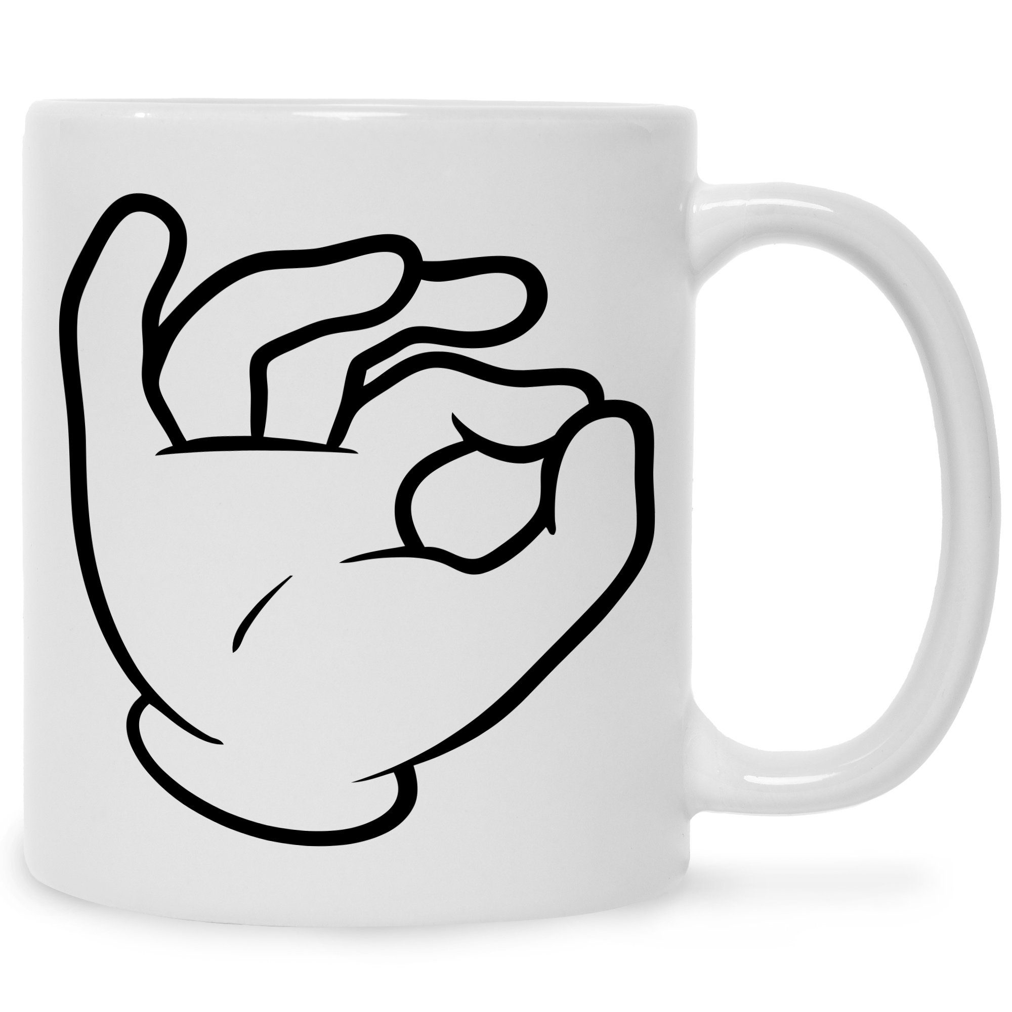 GRAVURZEILE Tasse mit Motiv Hände, Keramik, Ok - Farbe: Weiß