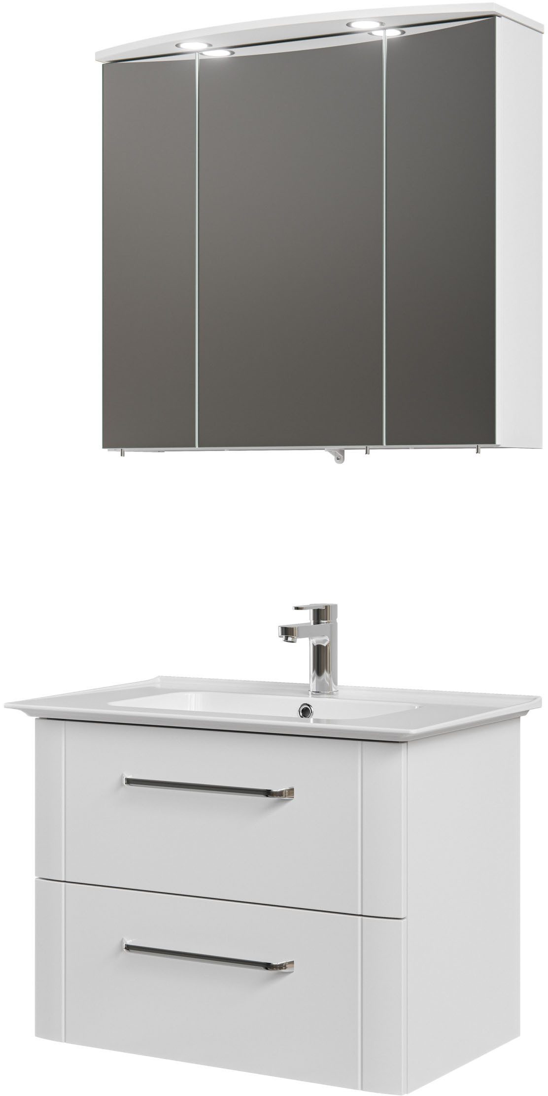 Saphir Badmöbel-Set Serie 3006 2-teilig Keramik-Waschtisch mit Spiegelschrank, (3-St), Badezimmer Set 80 cm breit, inkl. Türdämpfer, 3 Türen, 2 Schubladen