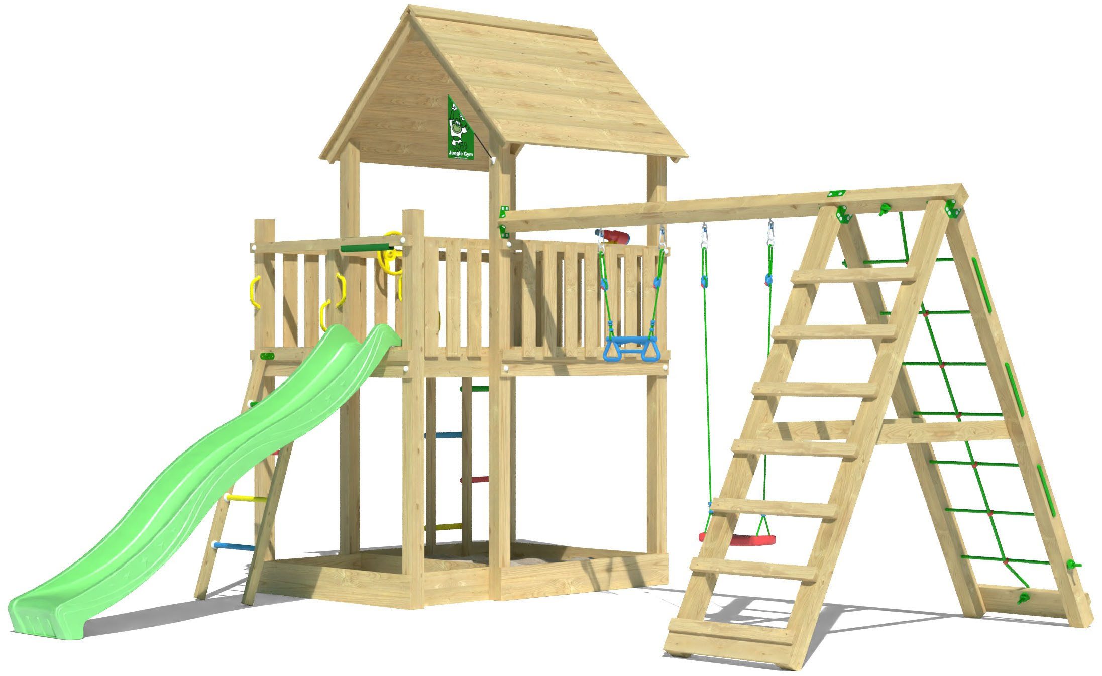 Jungle Gym Spielturm Majesty, Spielanlage mit Schaukel, Kletterbock und Rutsche mit Wasseranschluss