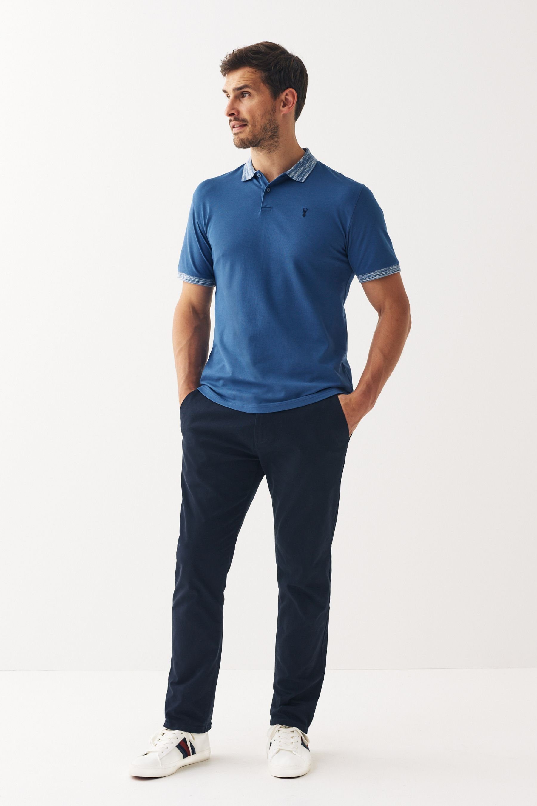 Kragenstreifen Next mit Blue Fit Space Collar im (1-tlg) Poloshirt Regular Dye Pikee-Poloshirt