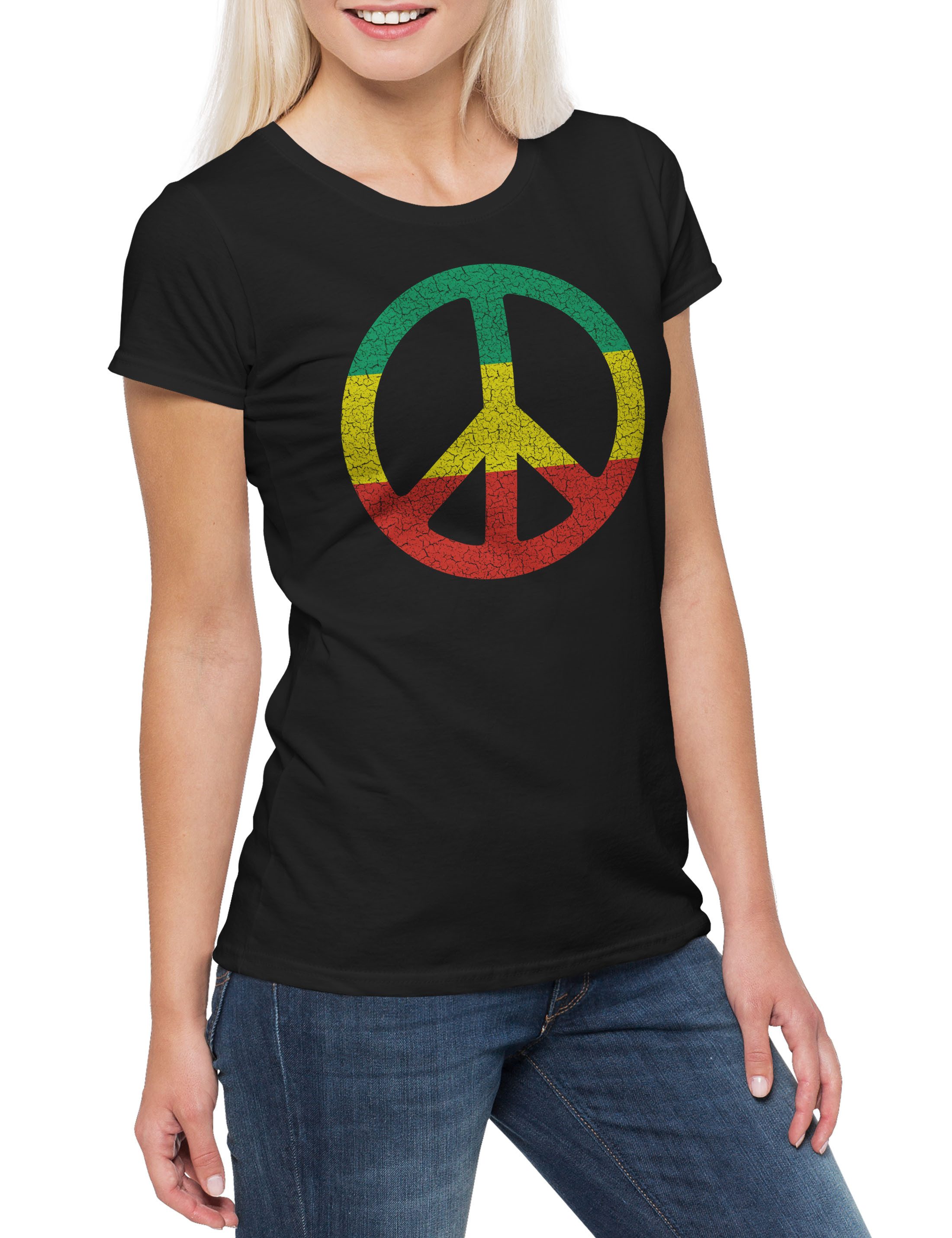 Print-Shirt Zion Peace Sign Damen T-Shirt Music Jah Babylon Musik Jamaica Irie