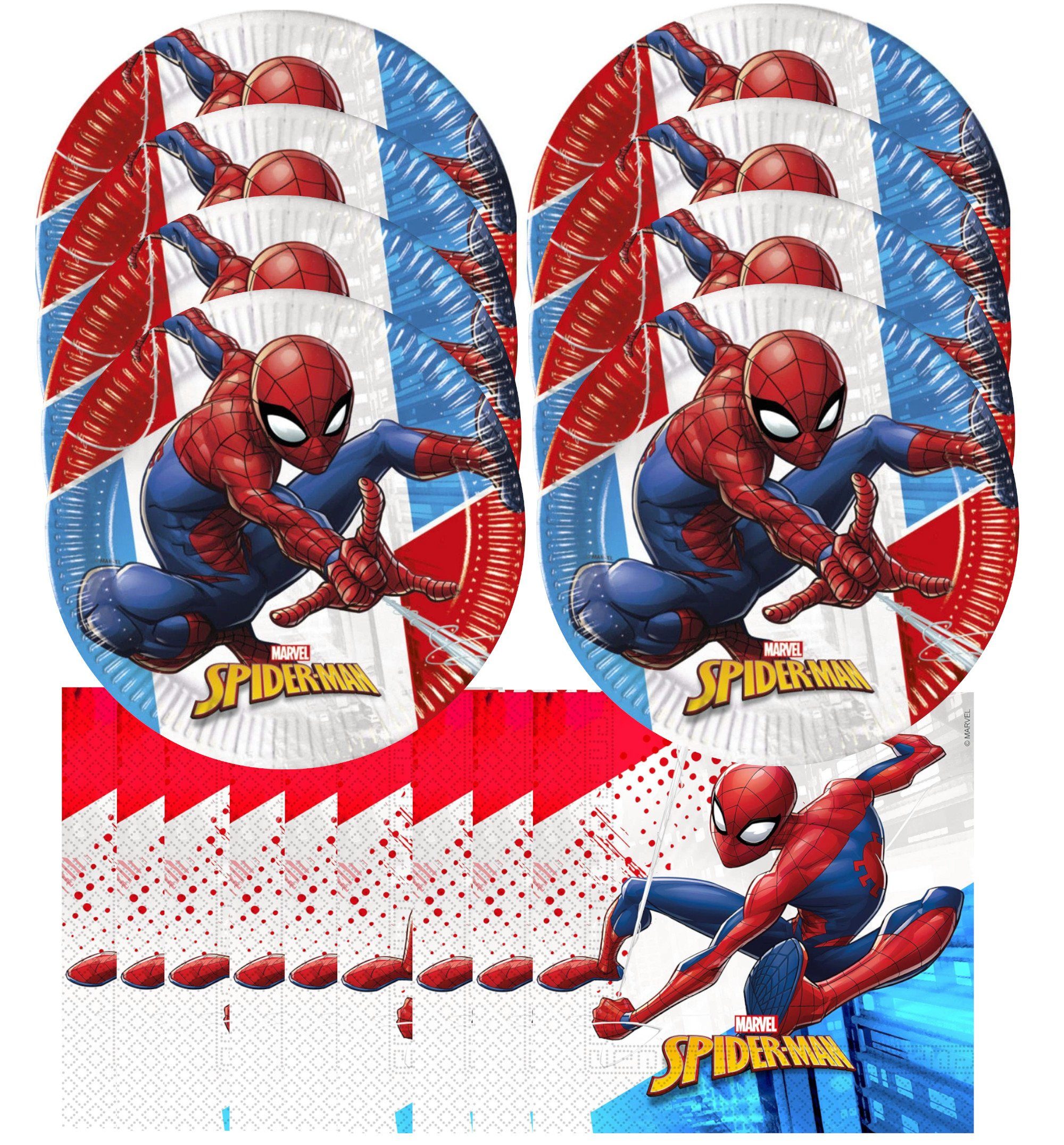 Spiderman Materialien Kindergeburtstags-Set (28-teilig), Einweggeschirr-Set kompostierbare - Procos nachhaltiges