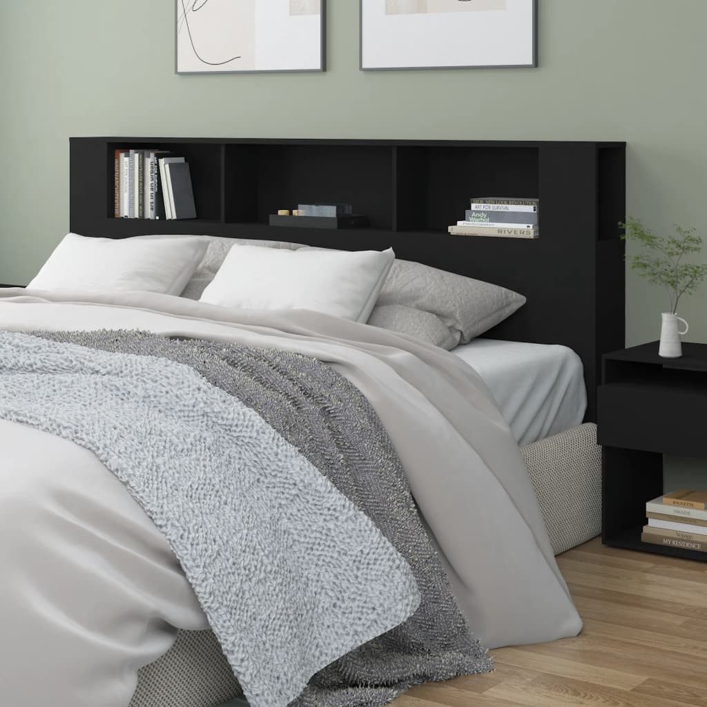 vidaXL Kopfteil, Bett Kopfteil mit Ablagen Schwarz 200x18,5x104,5 cm