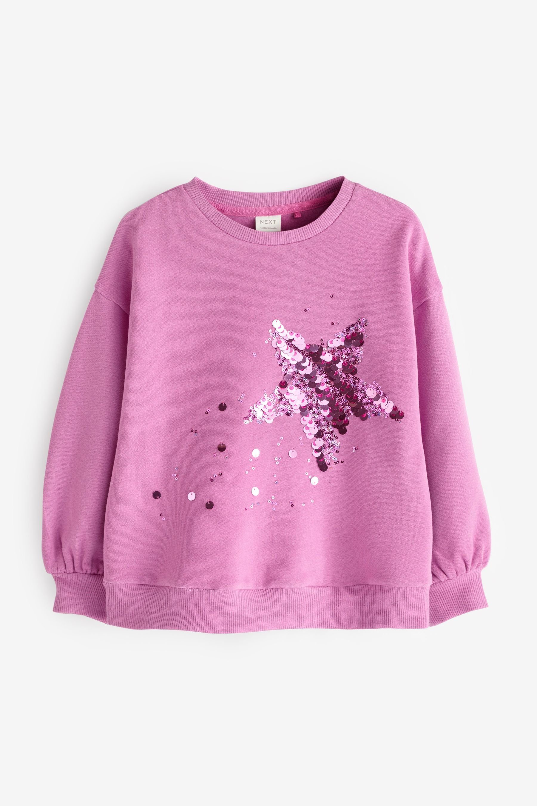 Next Sweatshirt Sweatshirt mit Rundhalsausschnitt Pink Star (1-tlg) Sequin
