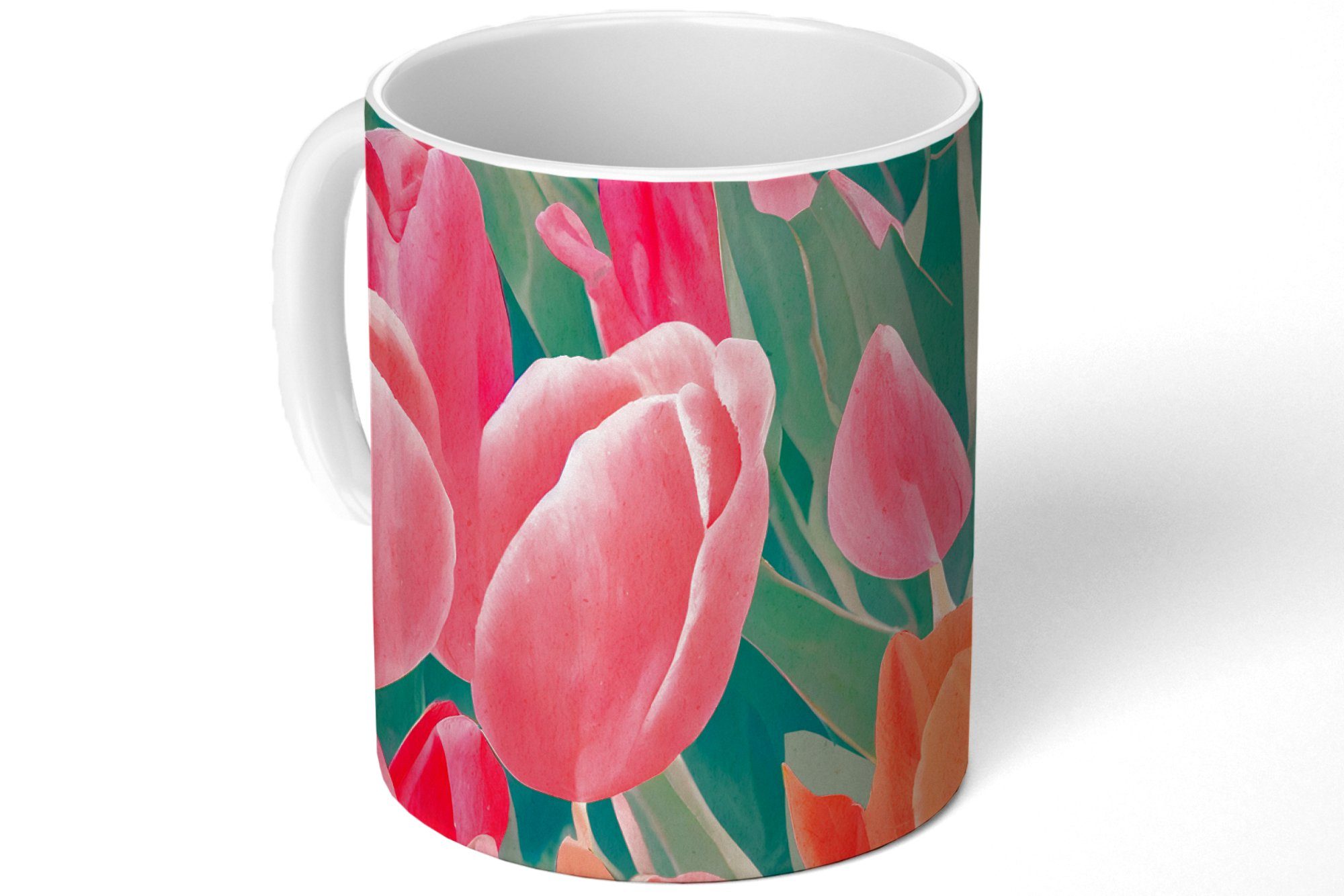 MuchoWow - Rosa Keramik, Geschenk - Blumen Tasse Becher, Tulpen Kunst, Rot Kaffeetassen, Teetasse, - - Teetasse,