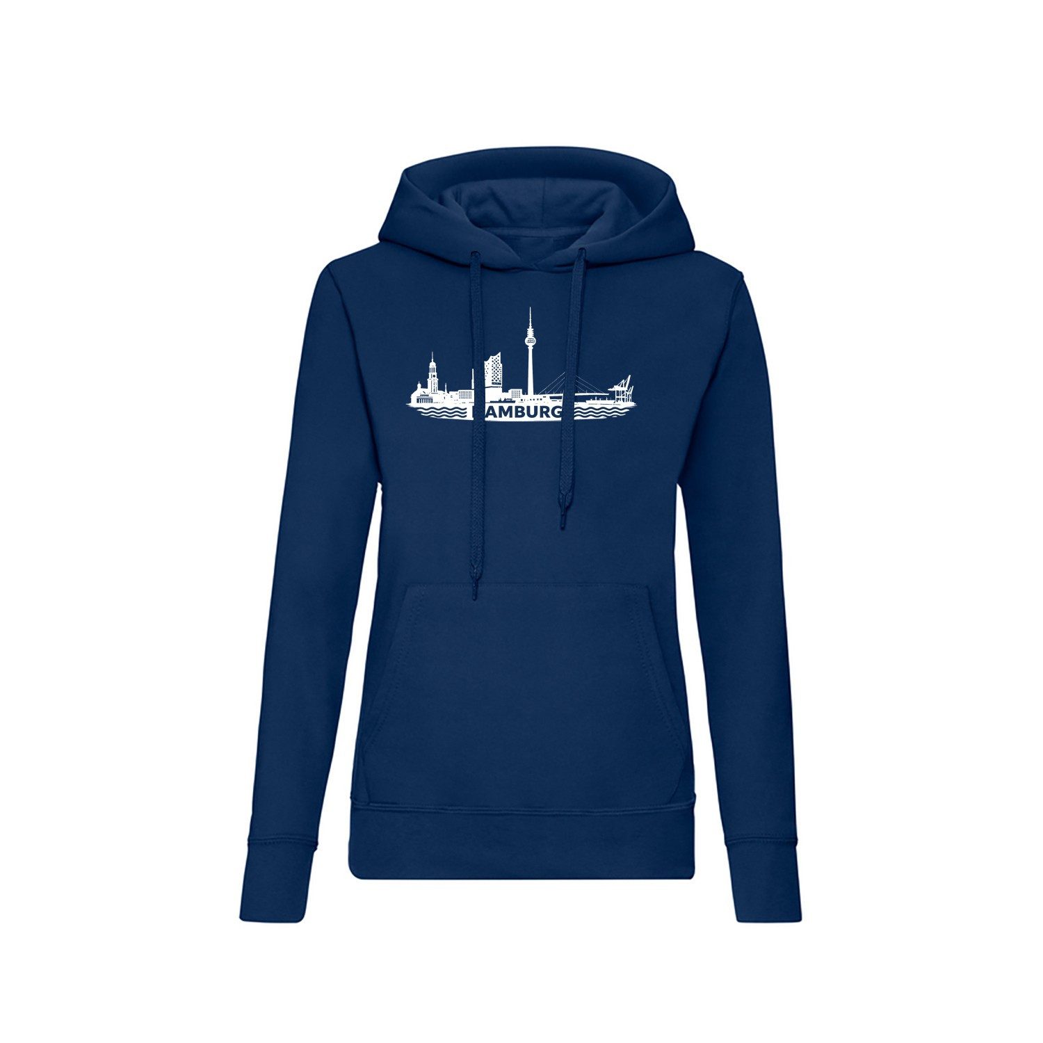 Blondie & Brownie Hoodie Hamburg Damen Hoodie Skyline Print Hafen Motiv für Freizeit und Alltag (Einzelstück, Einzelartikel) Hamburg Damen Hoodie Hafenblick