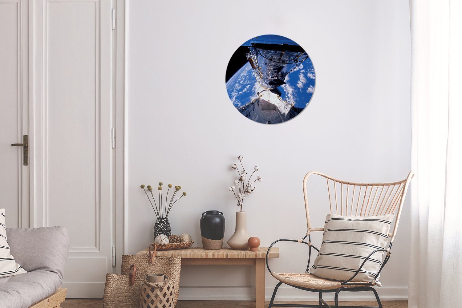 30x30 (1 Forex, Kreis in Space Shuttle Wanddekoration Wohnzimmer, St), cm Gemälde MuchoWow Umlaufbahn, der Rundes Wandbild,